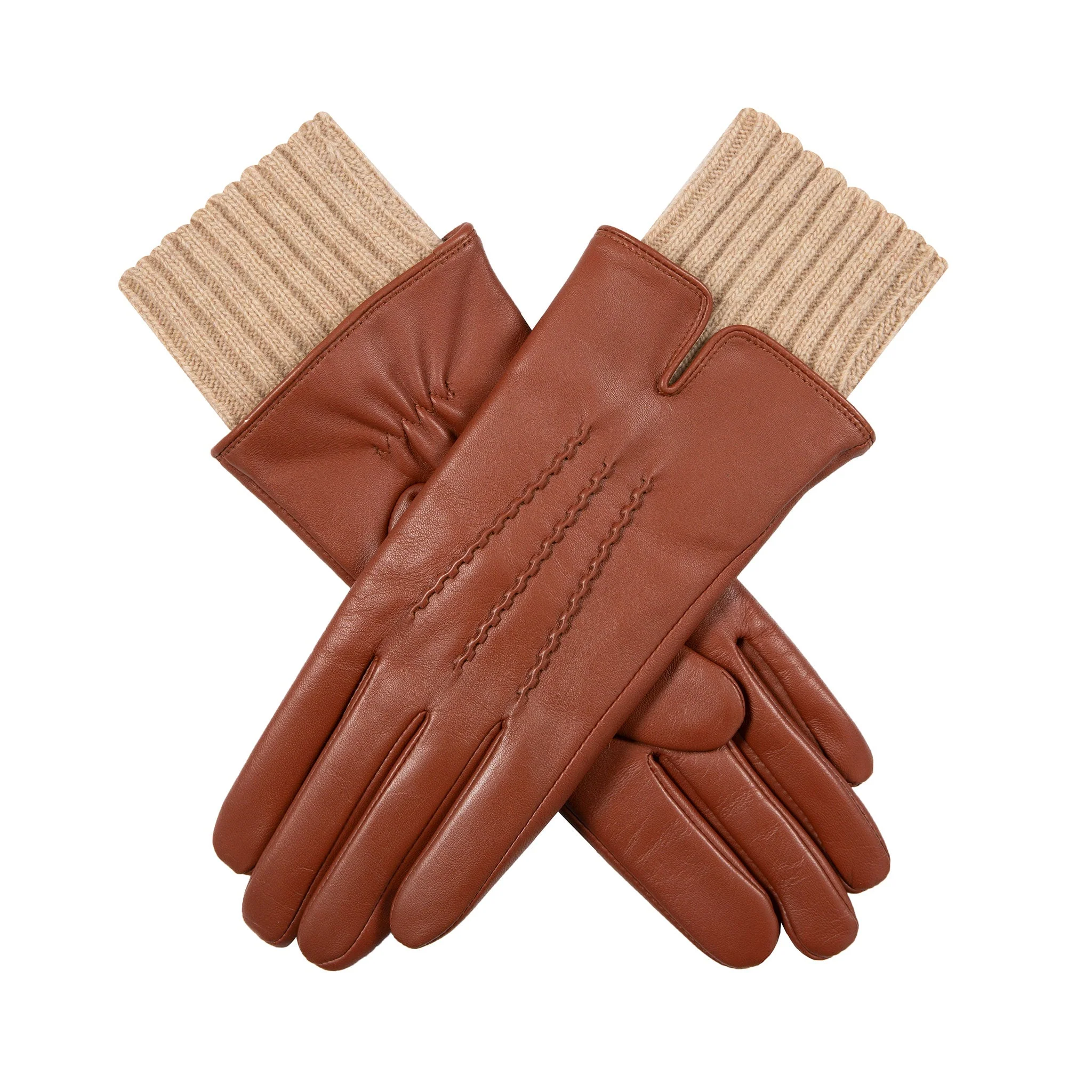 Women’s Three-Point Wool Blend-Lined Leather Gloves with Knitted Cuffs - Image 26