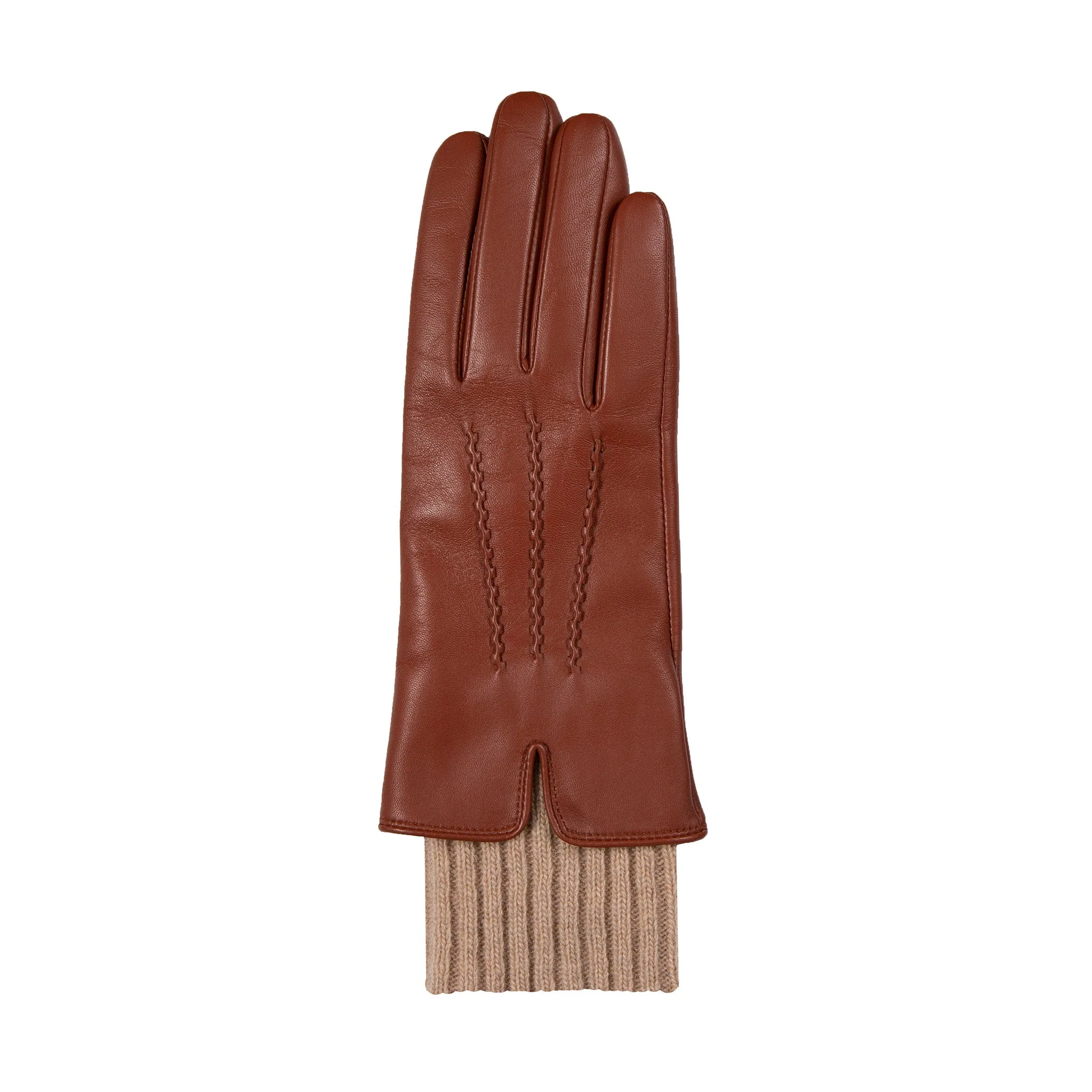 Women’s Three-Point Wool Blend-Lined Leather Gloves with Knitted Cuffs - Image 31