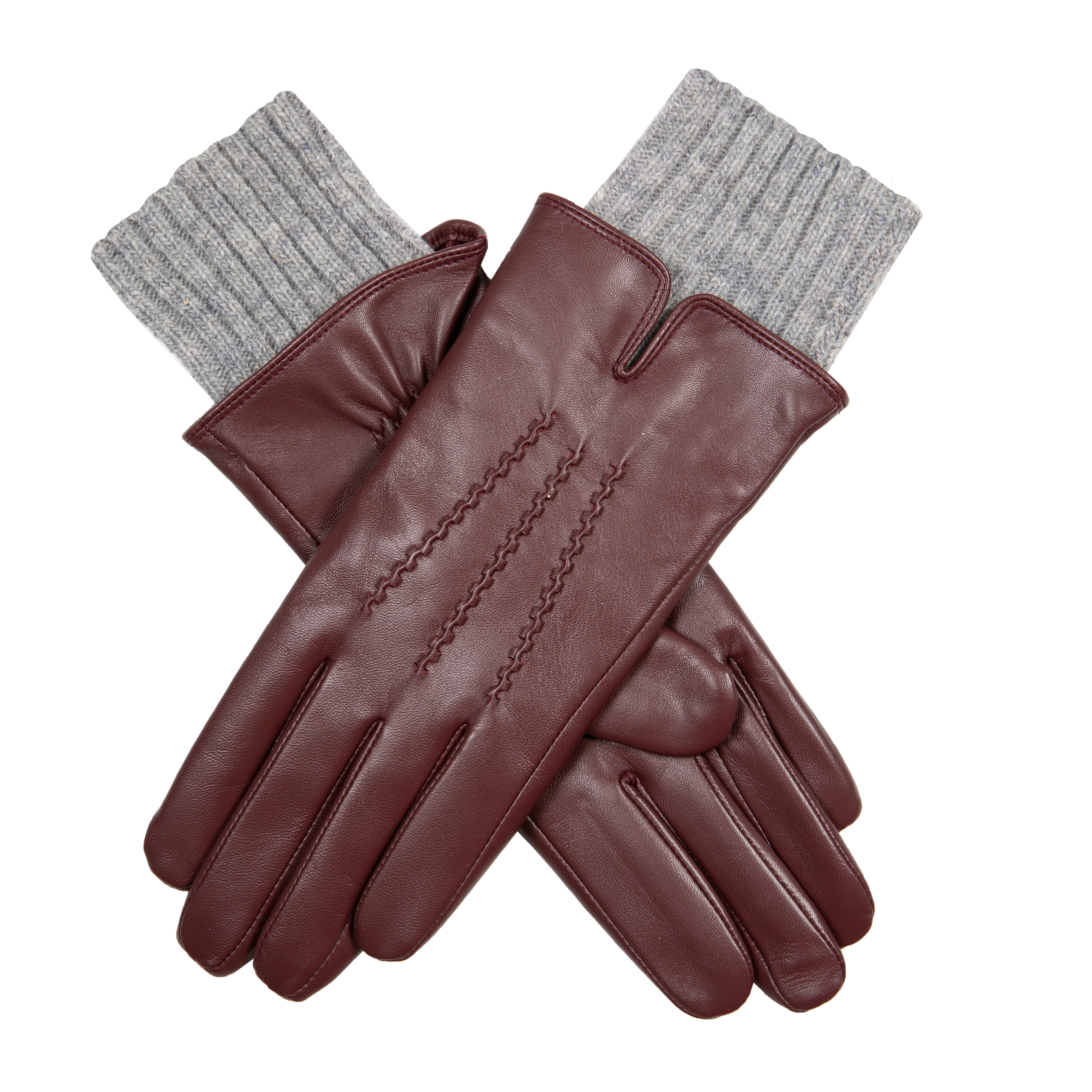 Women’s Three-Point Wool Blend-Lined Leather Gloves with Knitted Cuffs - Image 39