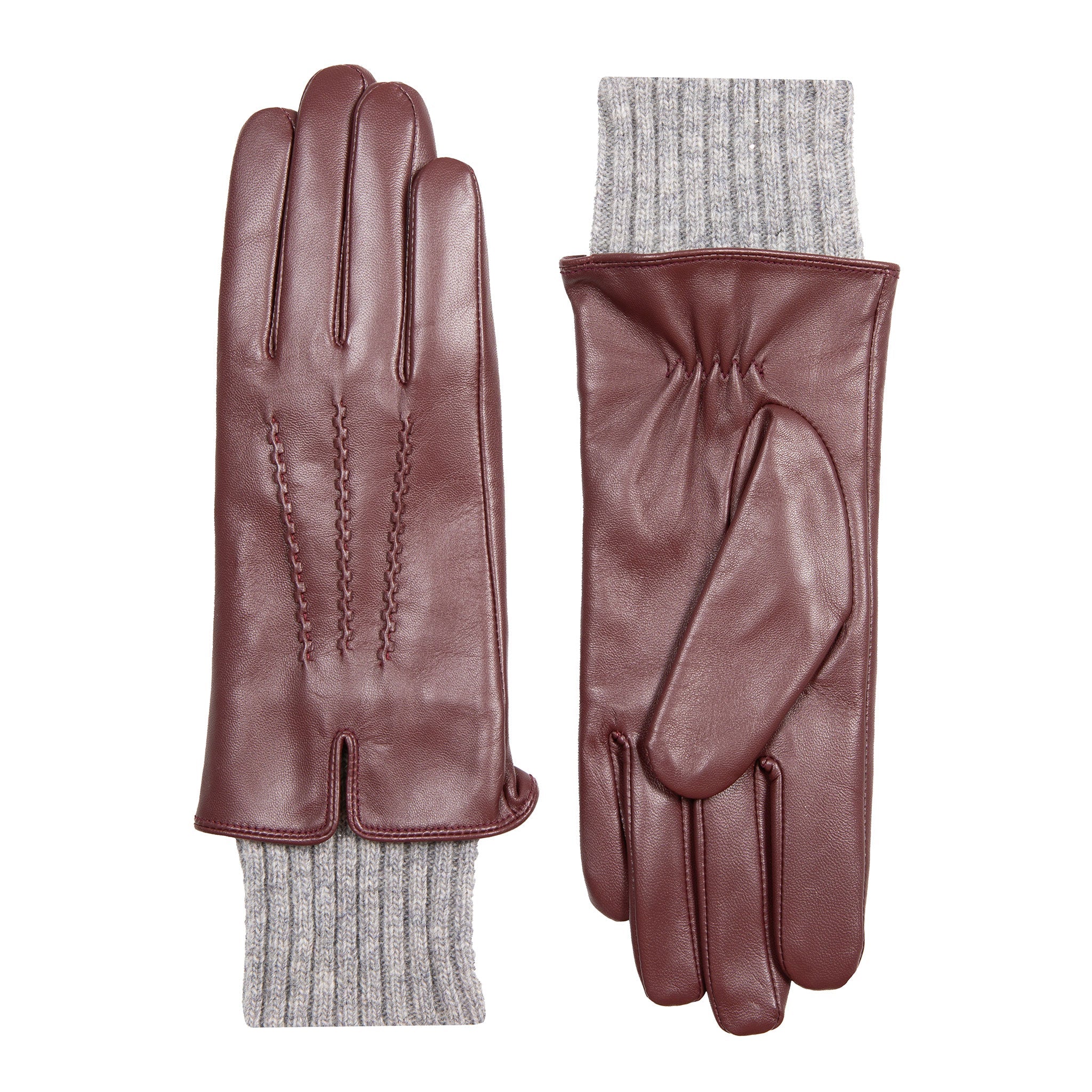 Women’s Three-Point Wool Blend-Lined Leather Gloves with Knitted Cuffs - Image 42