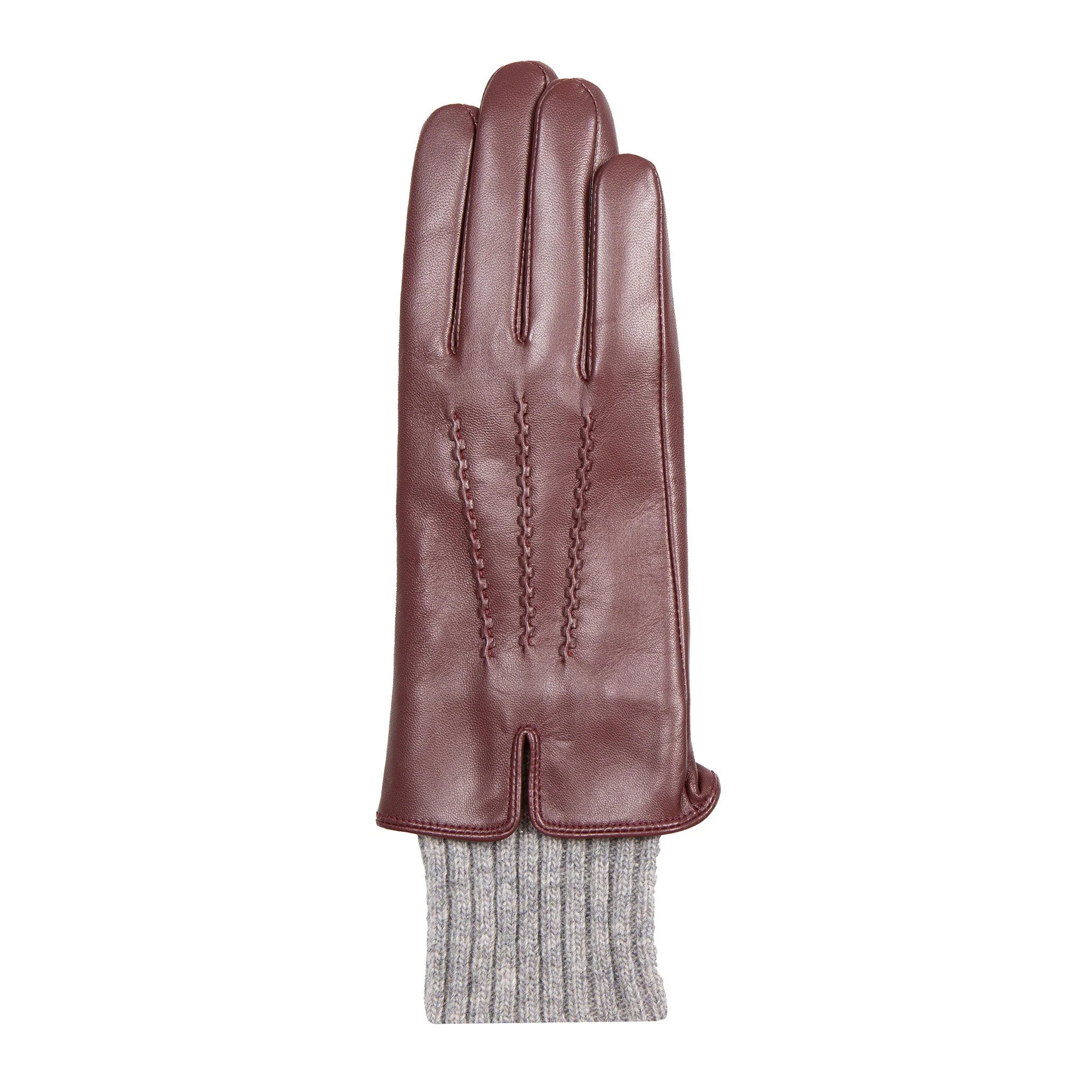 Women’s Three-Point Wool Blend-Lined Leather Gloves with Knitted Cuffs - Image 43