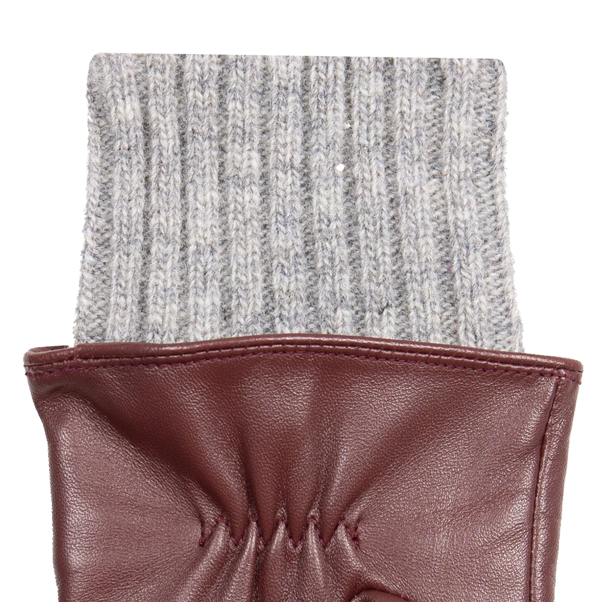 Women’s Three-Point Wool Blend-Lined Leather Gloves with Knitted Cuffs - Image 46