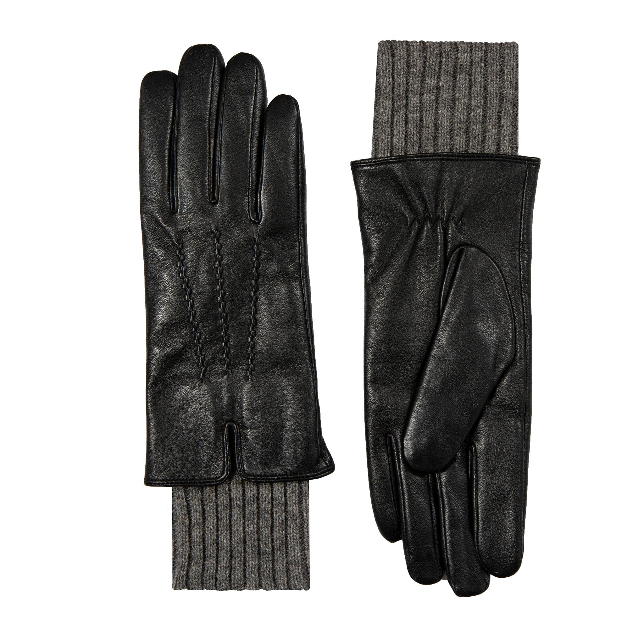 Women’s Three-Point Wool Blend-Lined Leather Gloves with Knitted Cuffs - Image 5