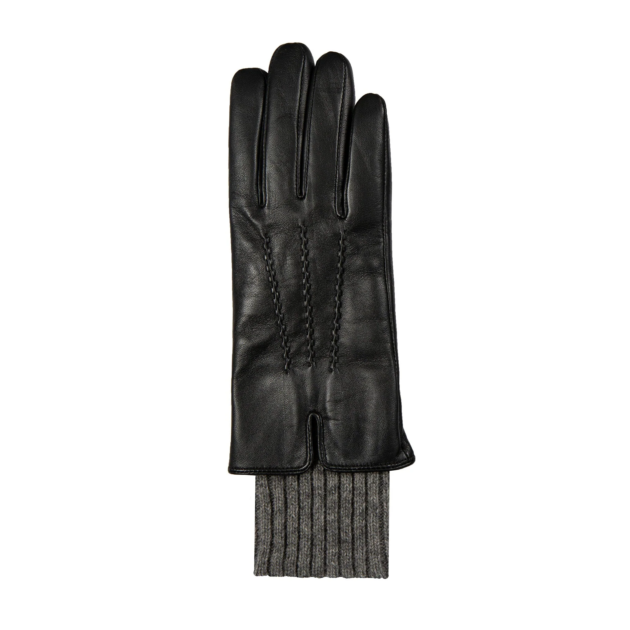 Women’s Three-Point Wool Blend-Lined Leather Gloves with Knitted Cuffs - Image 6