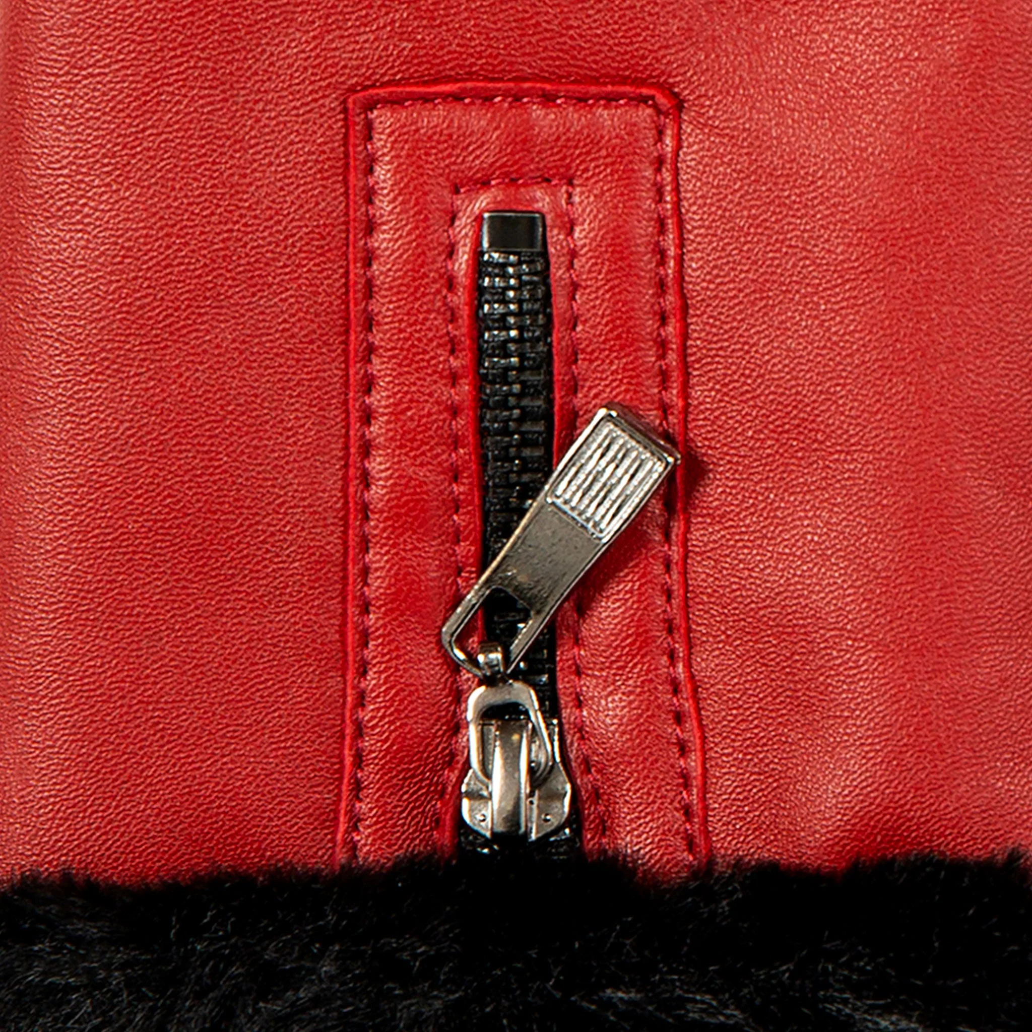 Women’s Touchscreen Faux Fur-Lined Leather Gloves with Zip - Image 10