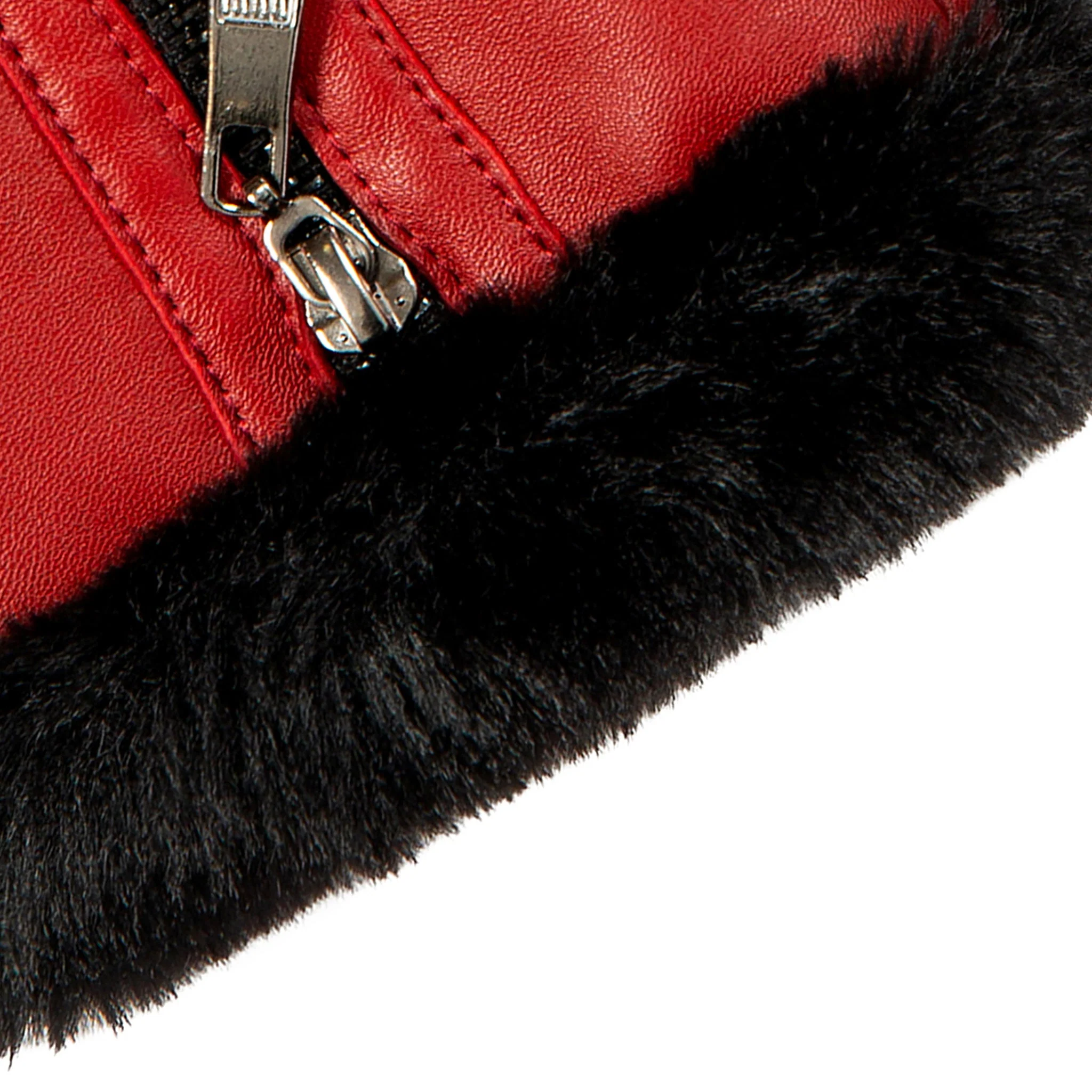 Women’s Touchscreen Faux Fur-Lined Leather Gloves with Zip - Image 12