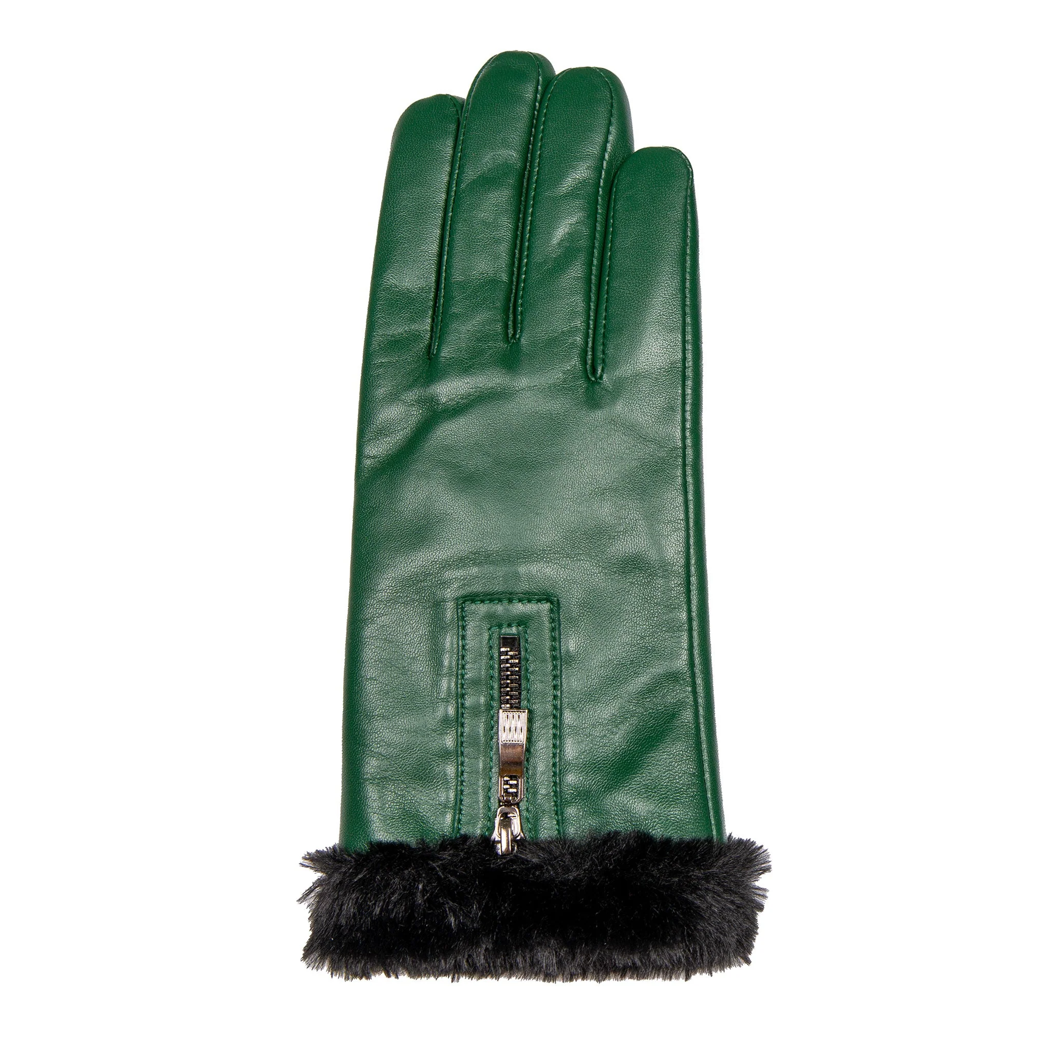 Women’s Touchscreen Faux Fur-Lined Leather Gloves with Zip - Image 15