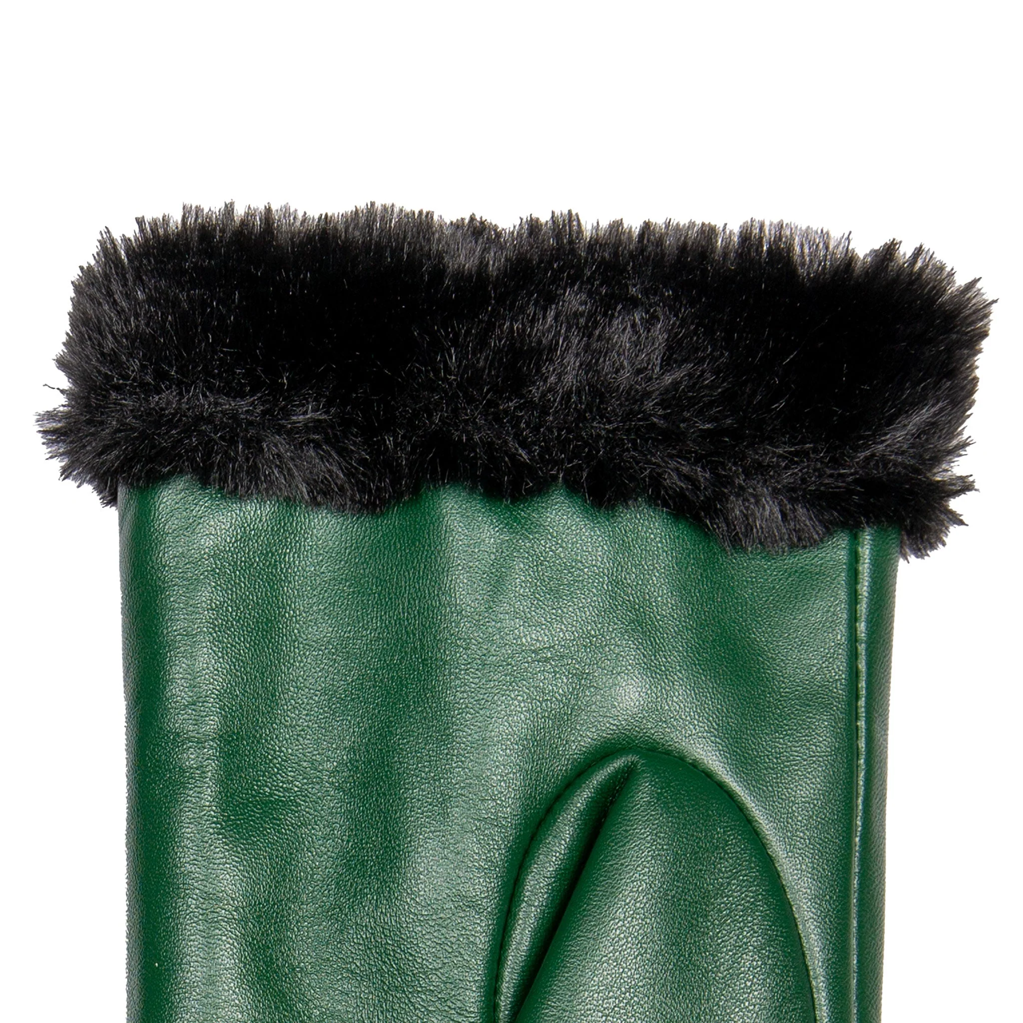 Women’s Touchscreen Faux Fur-Lined Leather Gloves with Zip - Image 18