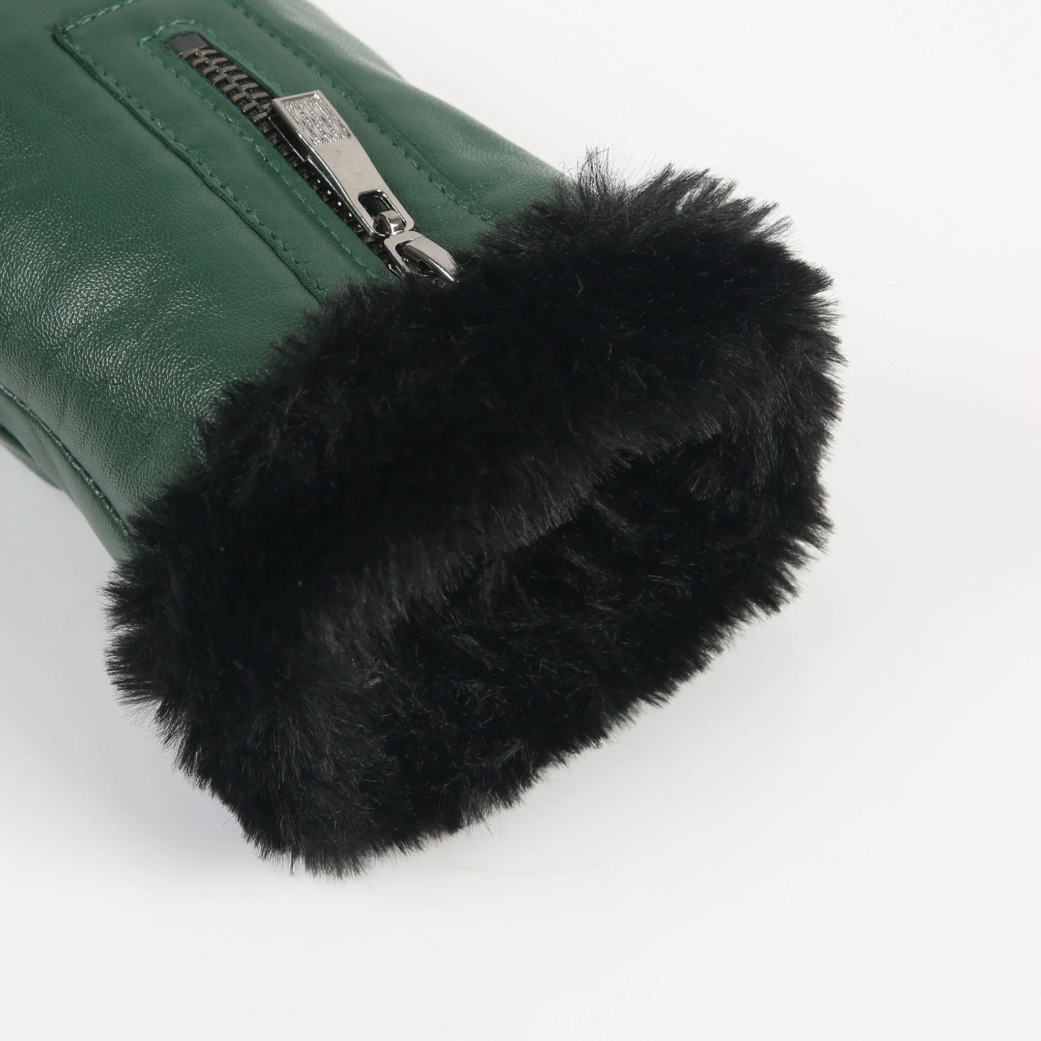 Women’s Touchscreen Faux Fur-Lined Leather Gloves with Zip - Image 21