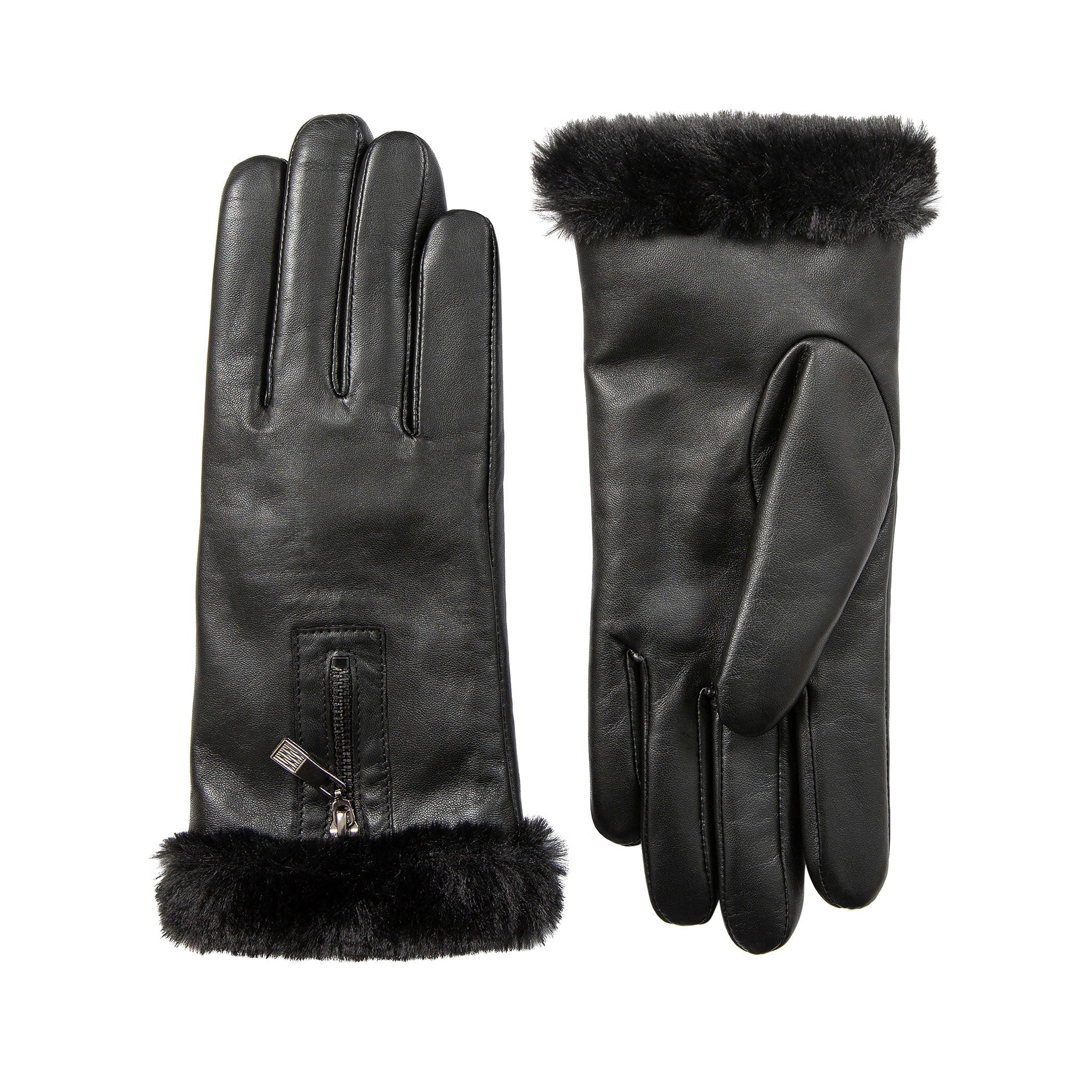 Women’s Touchscreen Faux Fur-Lined Leather Gloves with Zip - Image 24