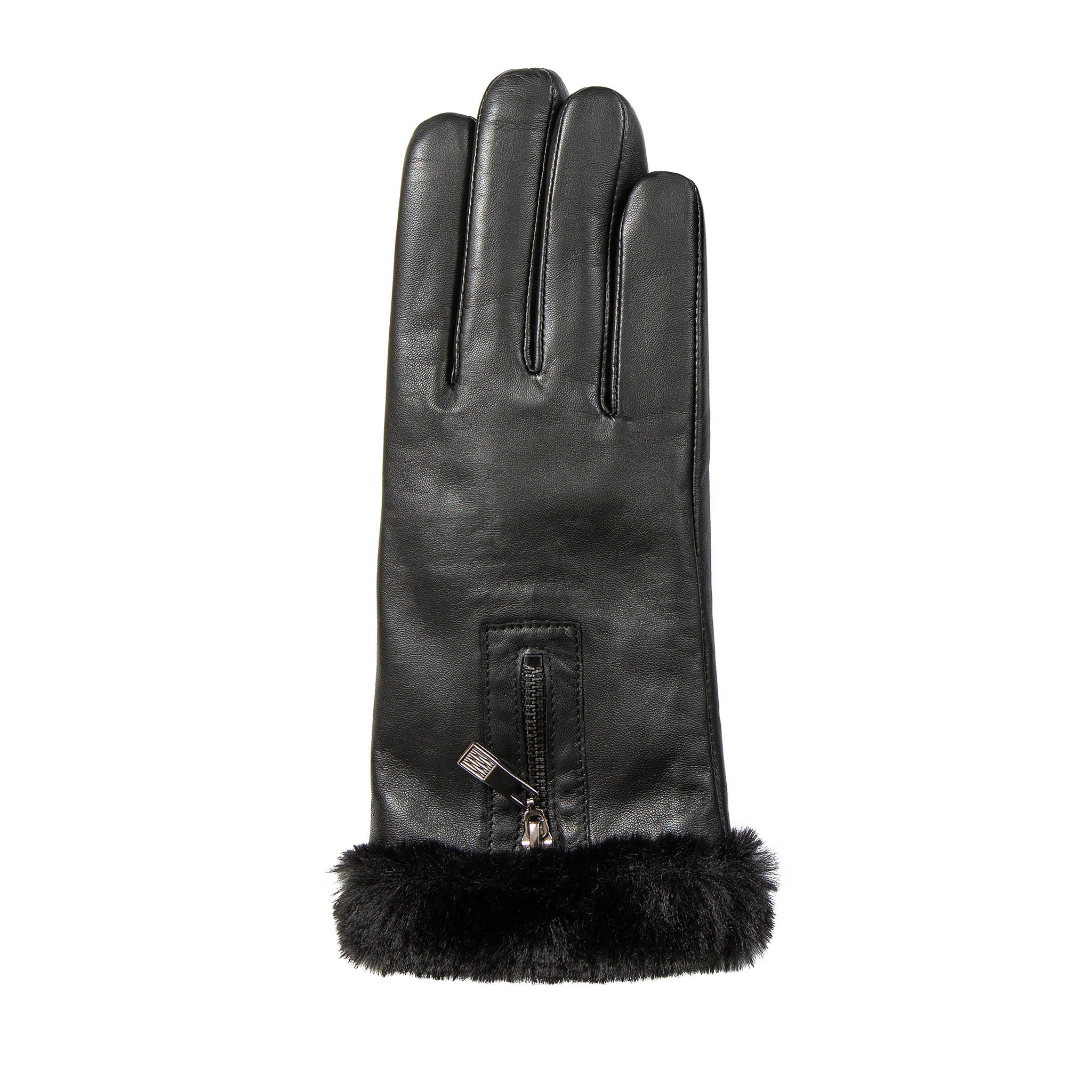 Women’s Touchscreen Faux Fur-Lined Leather Gloves with Zip - Image 25