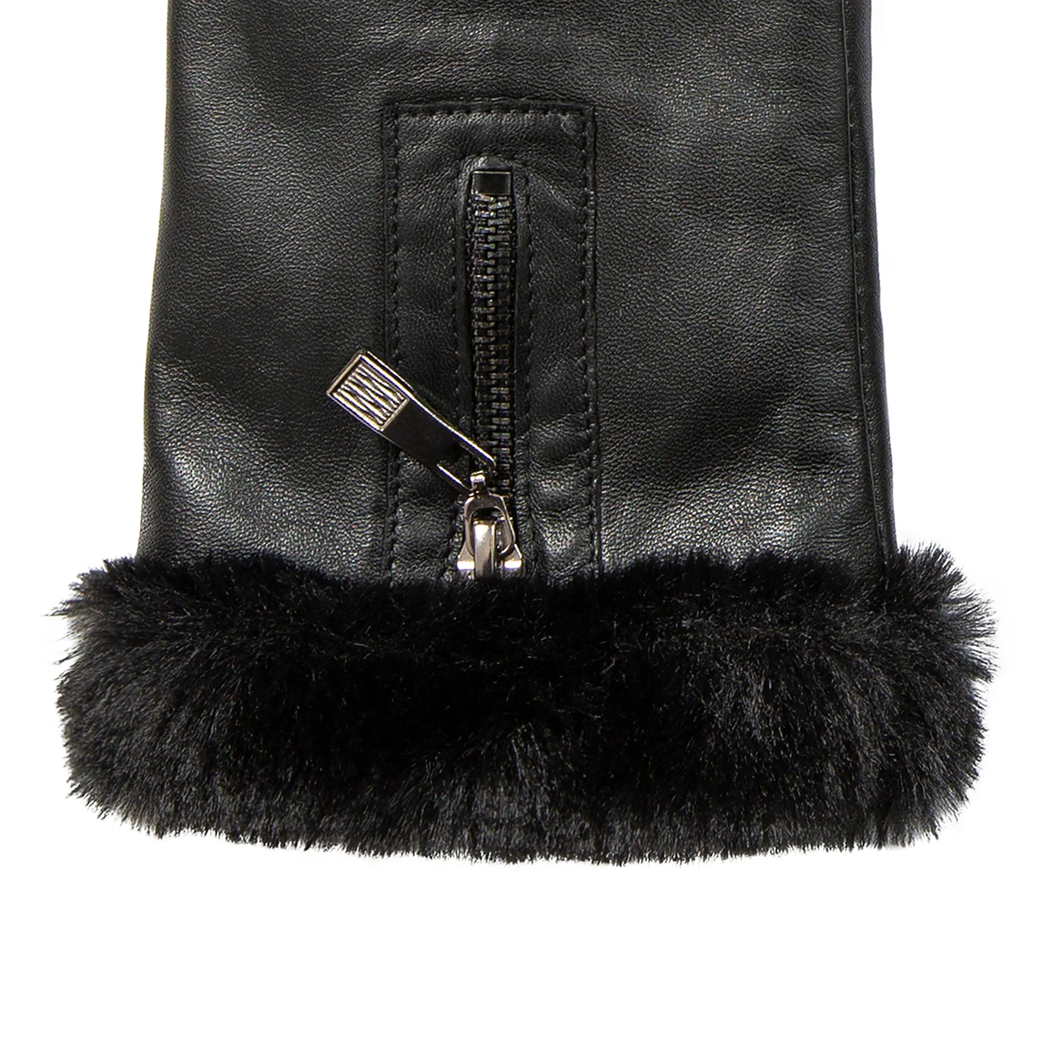 Women’s Touchscreen Faux Fur-Lined Leather Gloves with Zip - Image 26