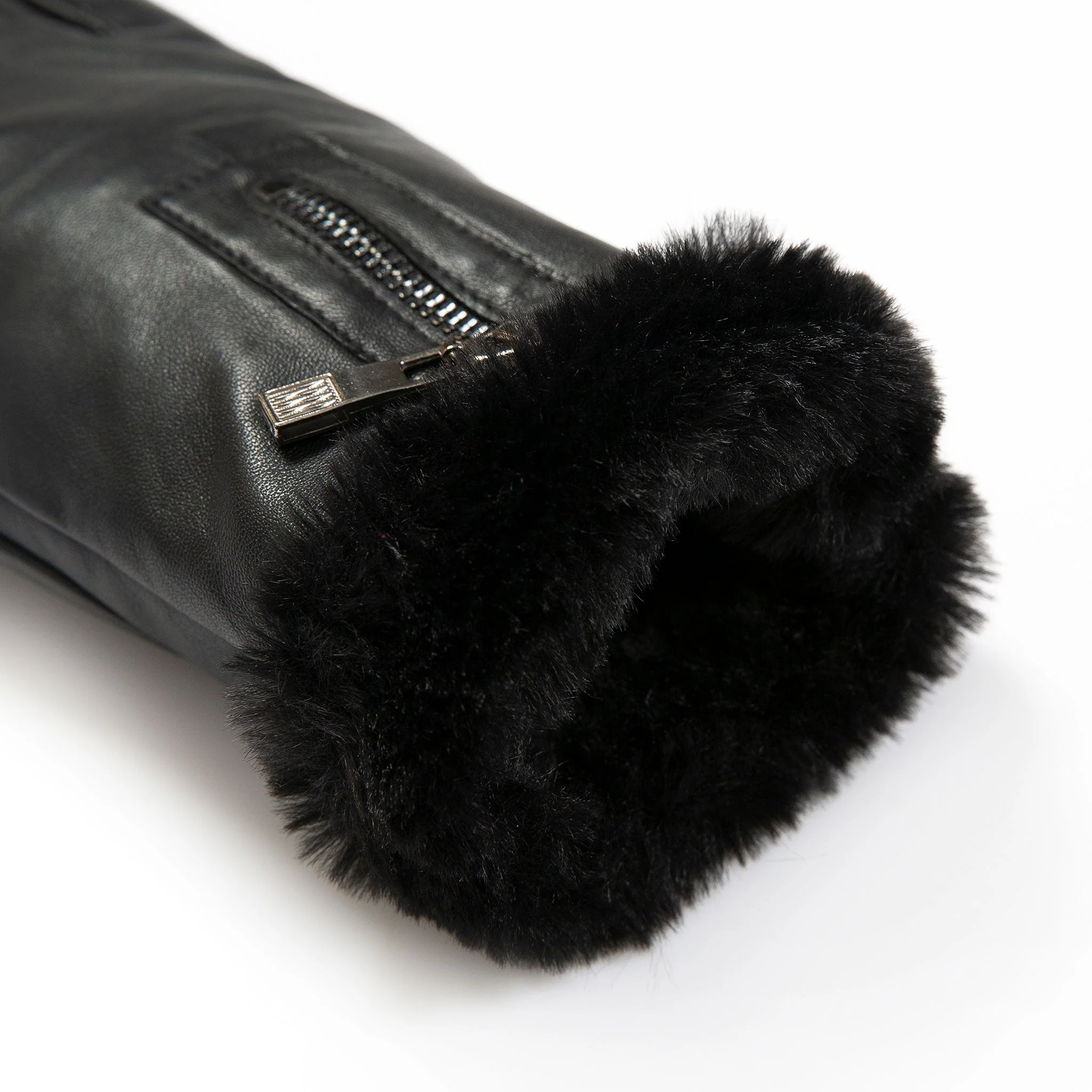 Women’s Touchscreen Faux Fur-Lined Leather Gloves with Zip - Image 31