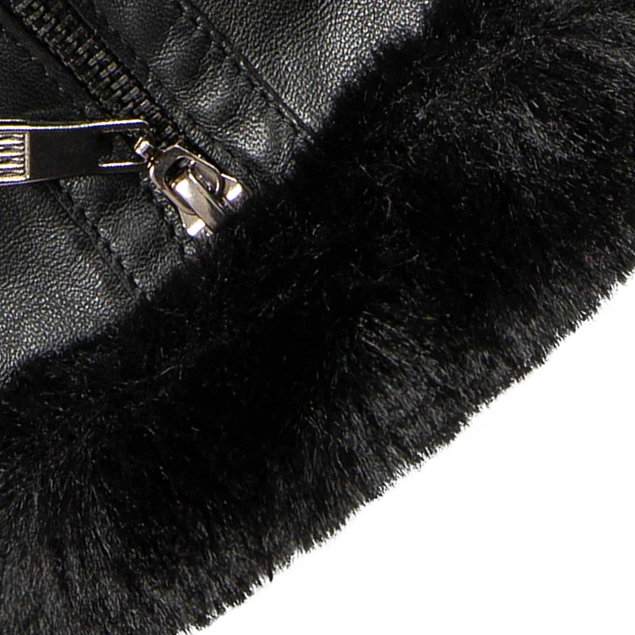 Women’s Touchscreen Faux Fur-Lined Leather Gloves with Zip - Image 32