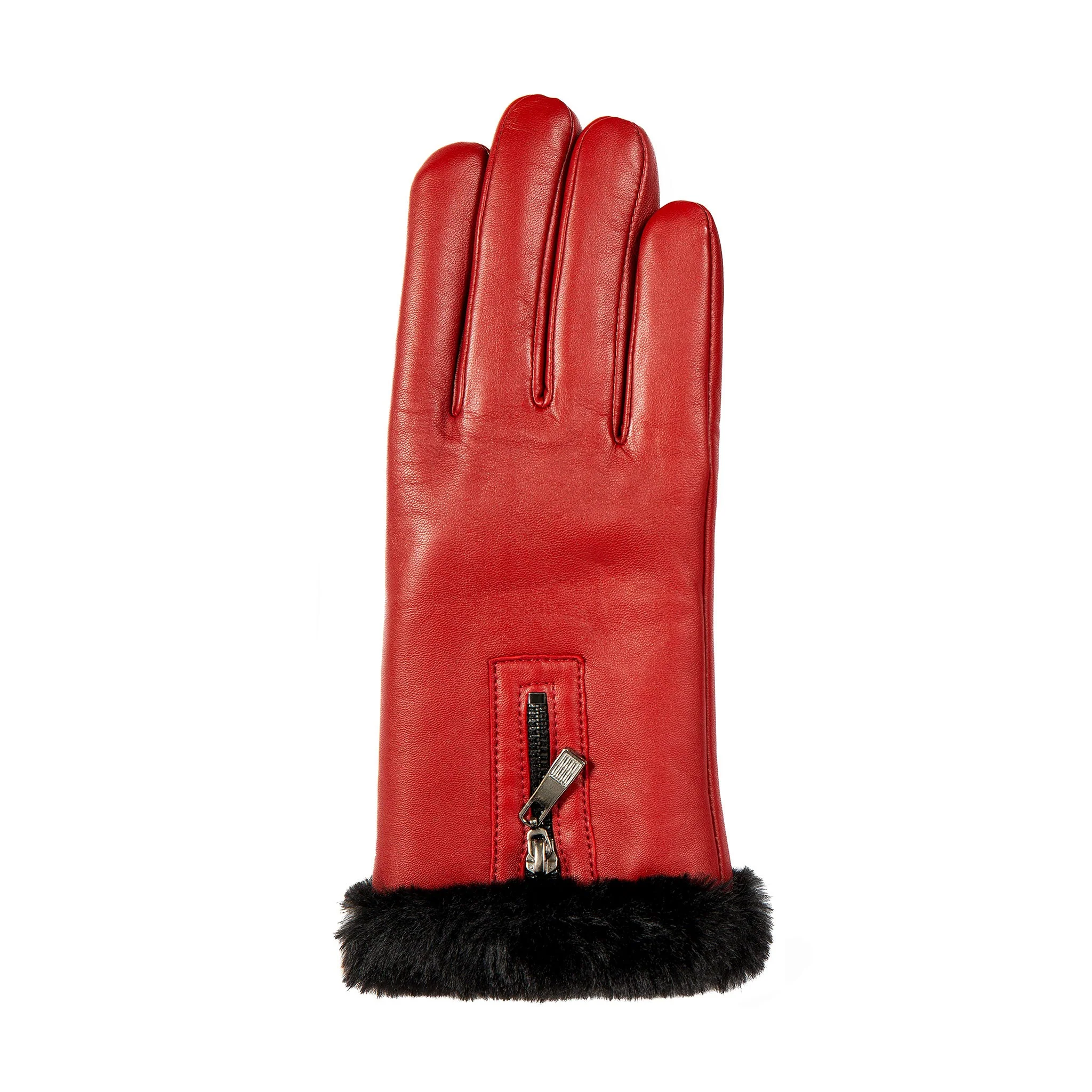 Women’s Touchscreen Faux Fur-Lined Leather Gloves with Zip - Image 5