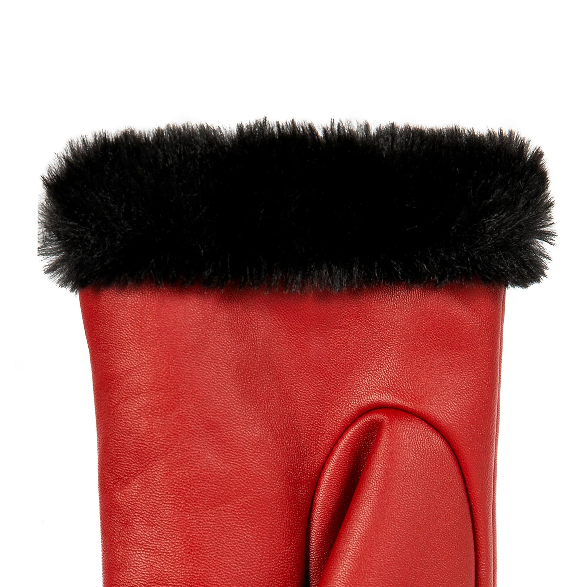 Women’s Touchscreen Faux Fur-Lined Leather Gloves with Zip - Image 8