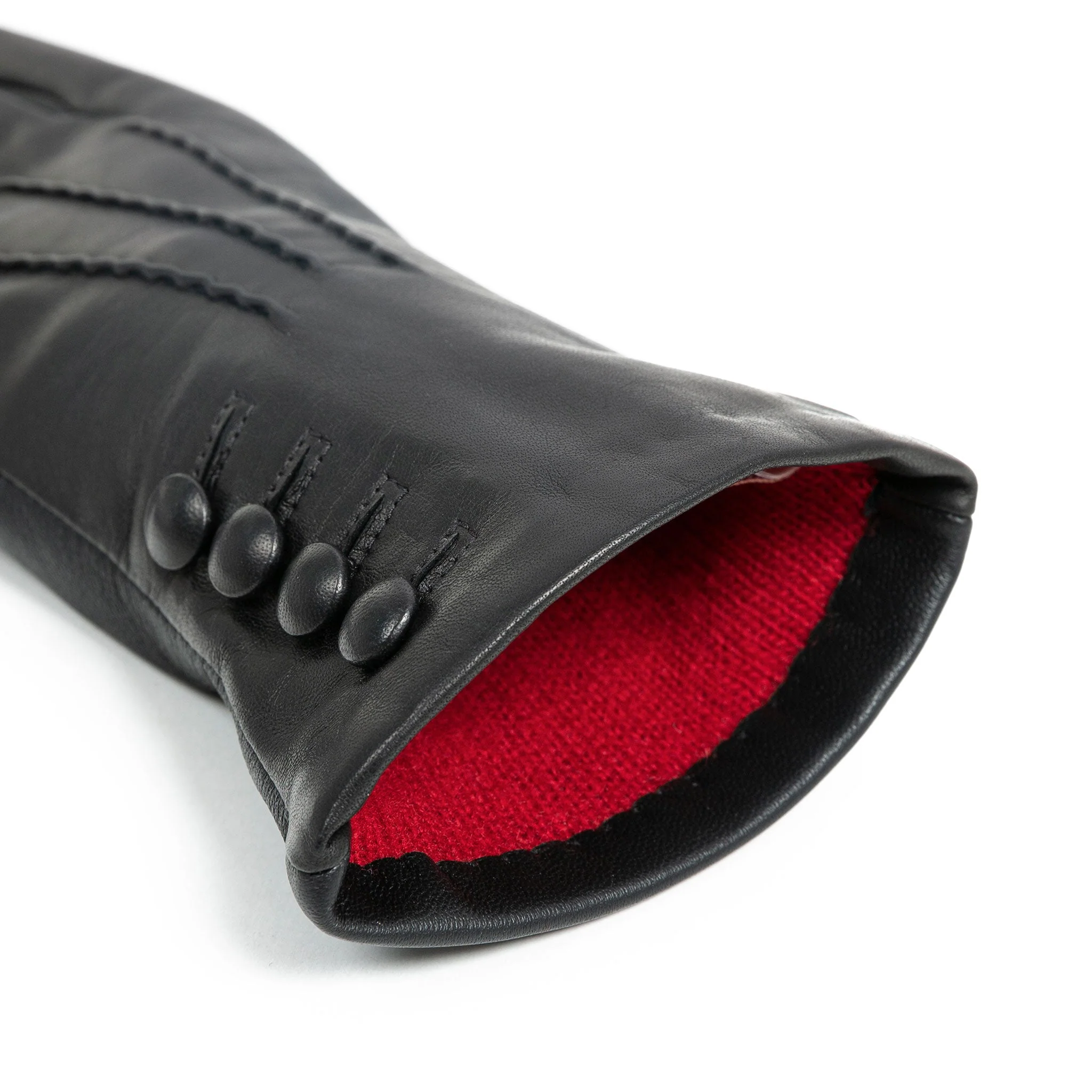 Women’s Touchscreen Three-Point Cashmere-Lined Leather Gloves with Buttons - Image 13