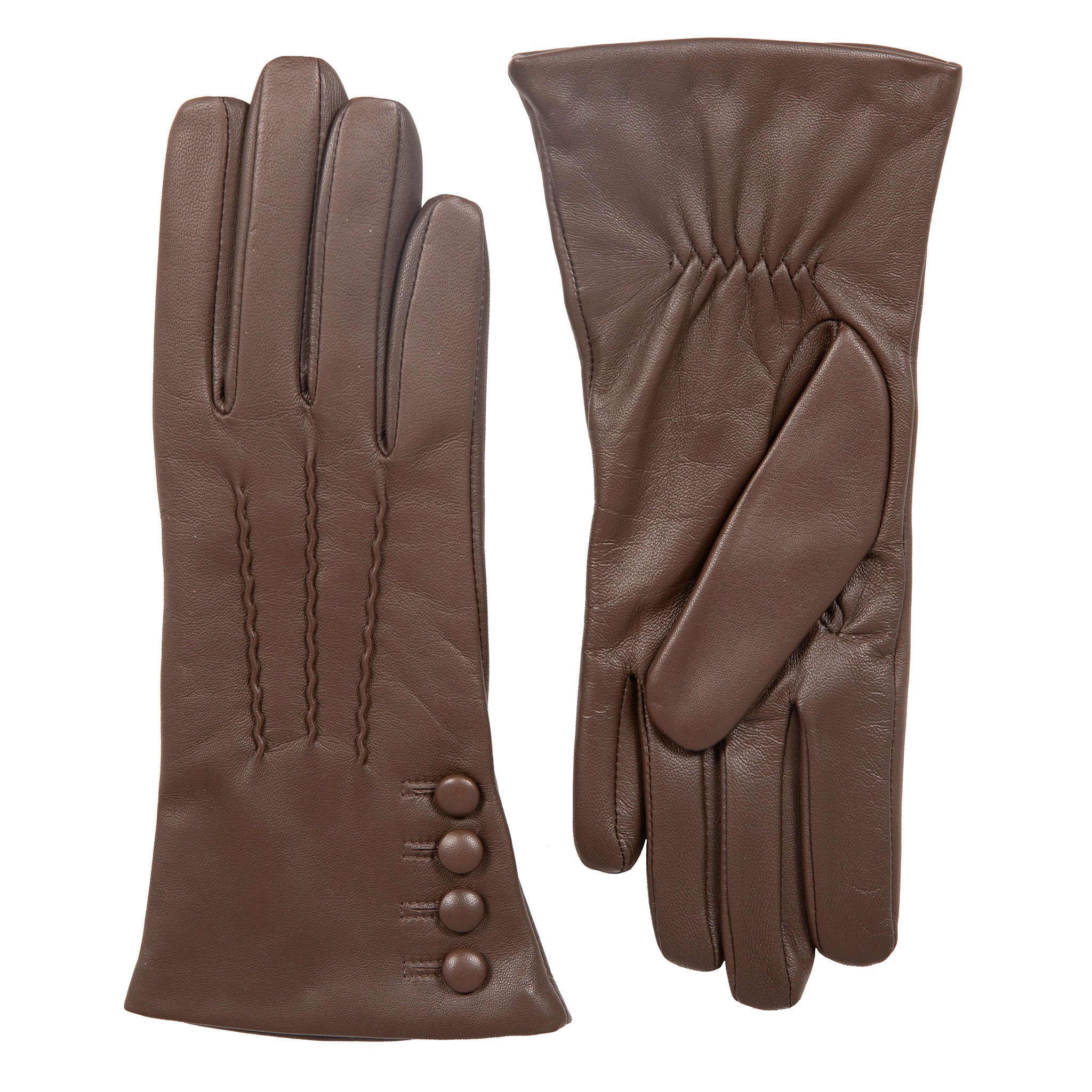 Women’s Touchscreen Three-Point Cashmere-Lined Leather Gloves with Buttons - Image 17