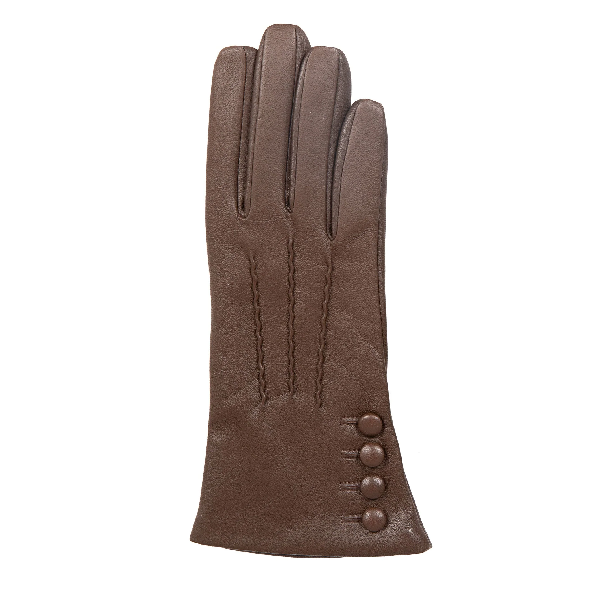 Women’s Touchscreen Three-Point Cashmere-Lined Leather Gloves with Buttons - Image 18