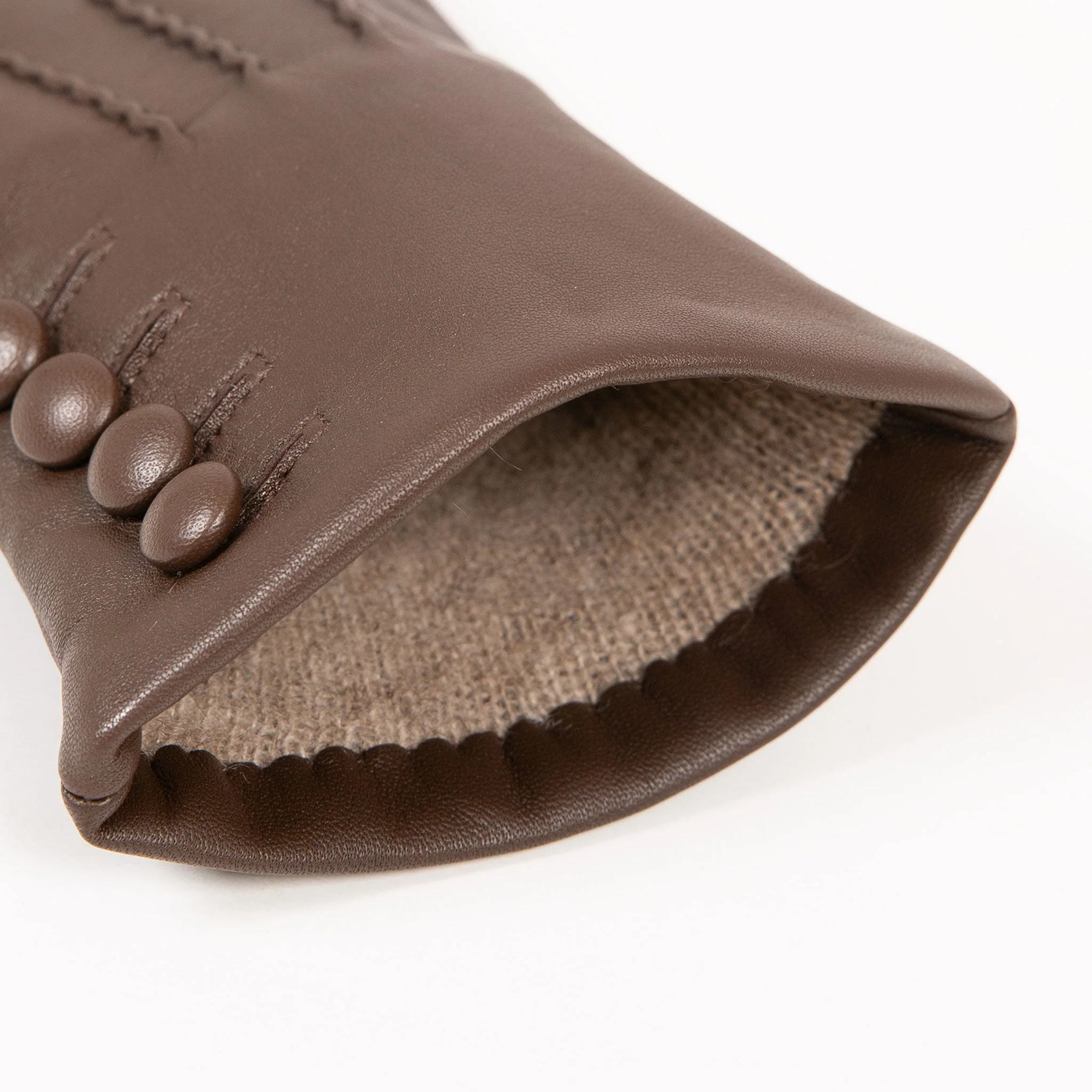 Women’s Touchscreen Three-Point Cashmere-Lined Leather Gloves with Buttons - Image 24
