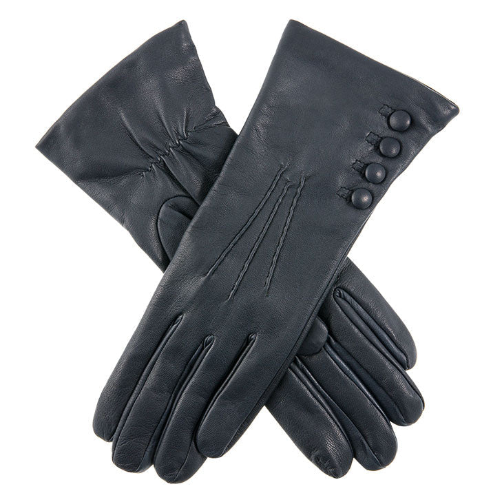 Women’s Touchscreen Three-Point Cashmere-Lined Leather Gloves with Buttons - Image 26