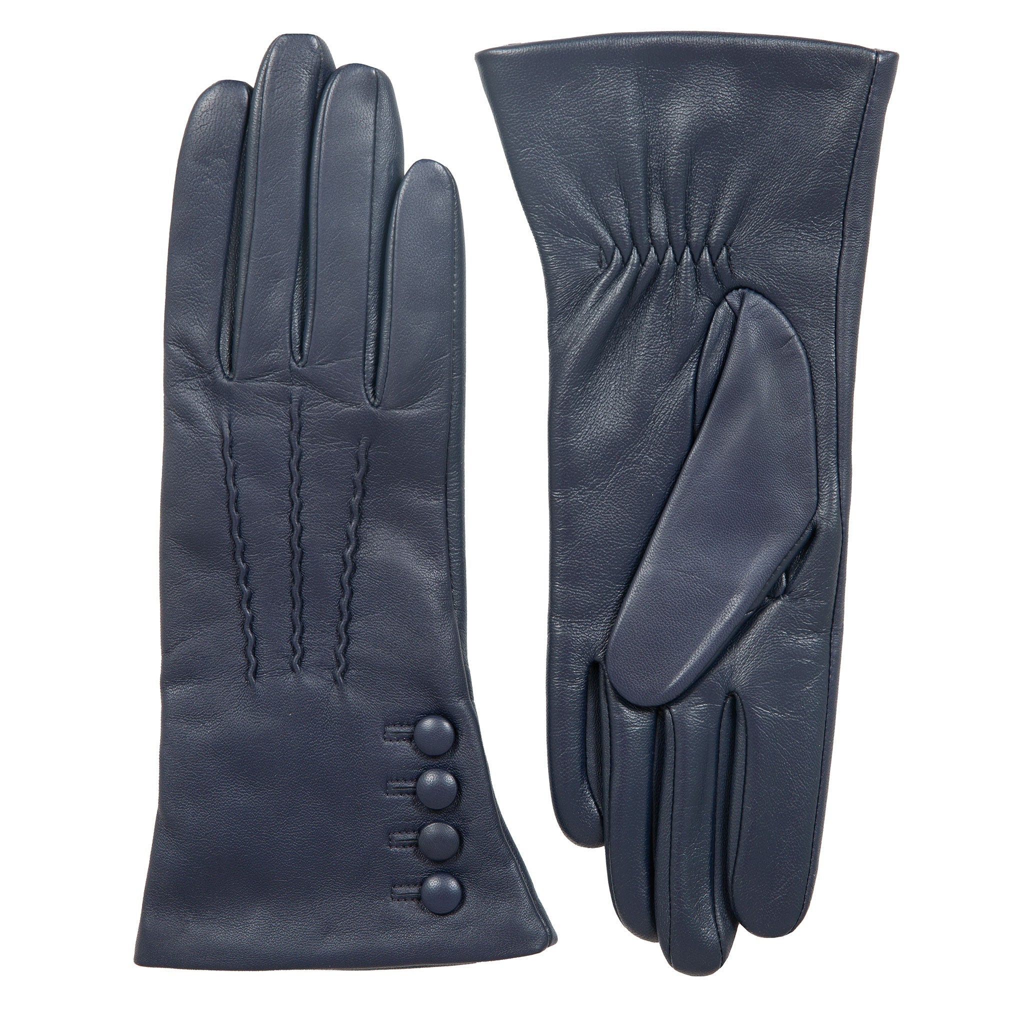 Women’s Touchscreen Three-Point Cashmere-Lined Leather Gloves with Buttons - Image 27