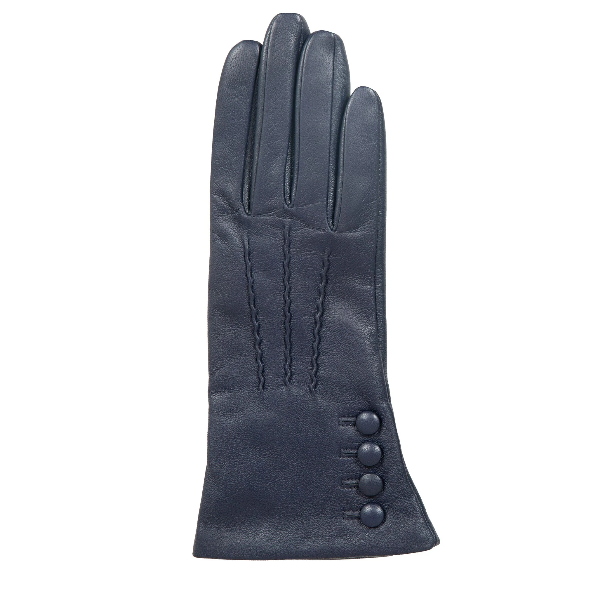 Women’s Touchscreen Three-Point Cashmere-Lined Leather Gloves with Buttons - Image 28