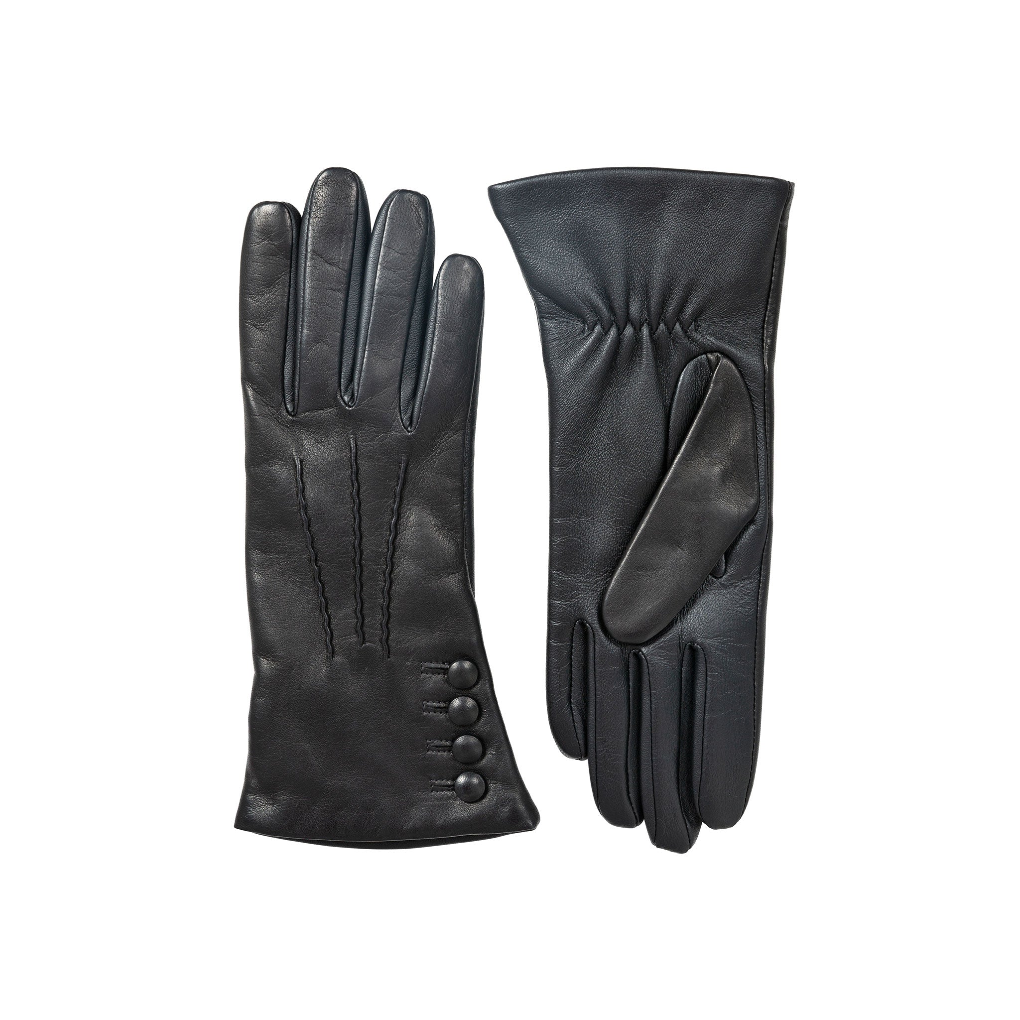 Women’s Touchscreen Three-Point Cashmere-Lined Leather Gloves with Buttons - Image 6