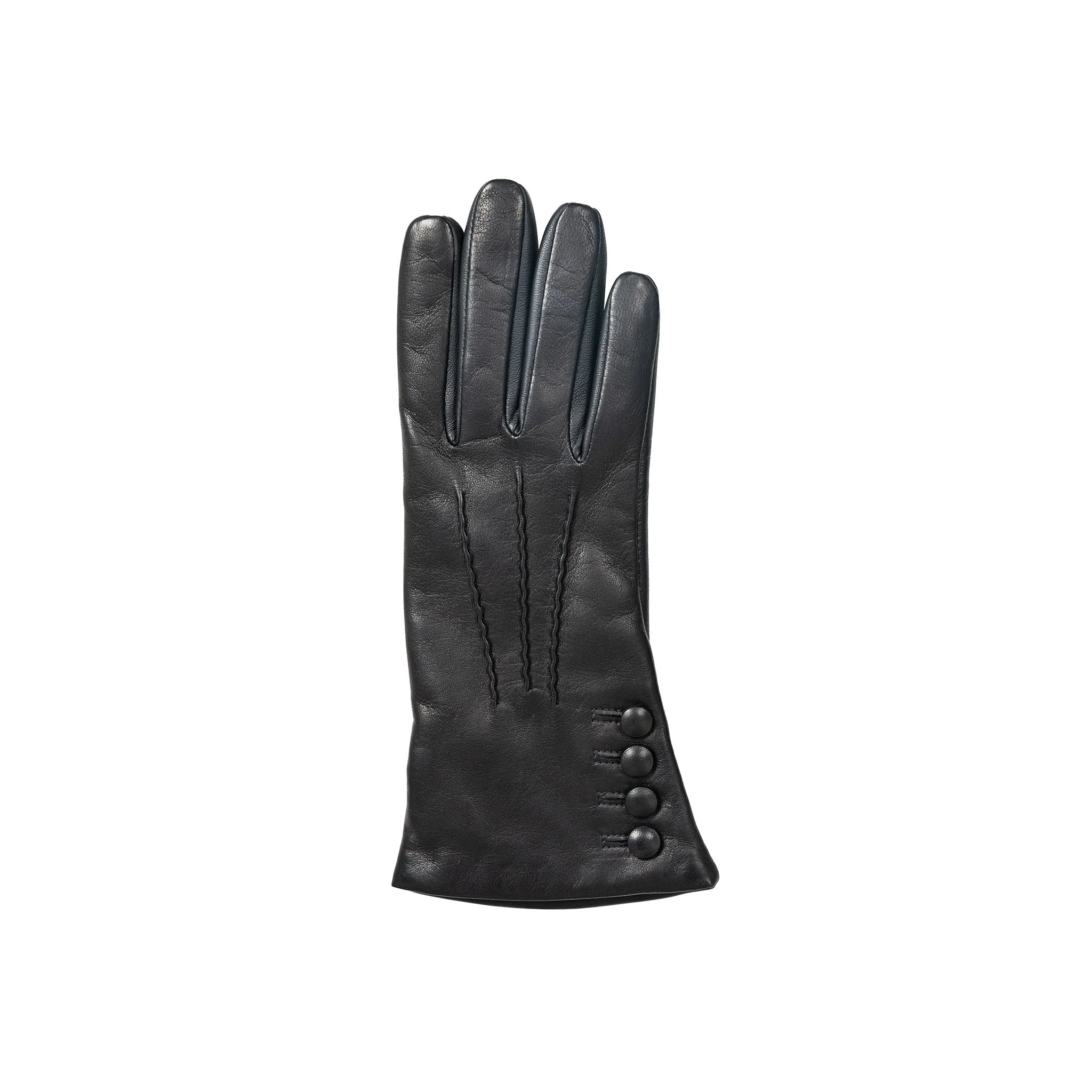 Women’s Touchscreen Three-Point Cashmere-Lined Leather Gloves with Buttons - Image 7