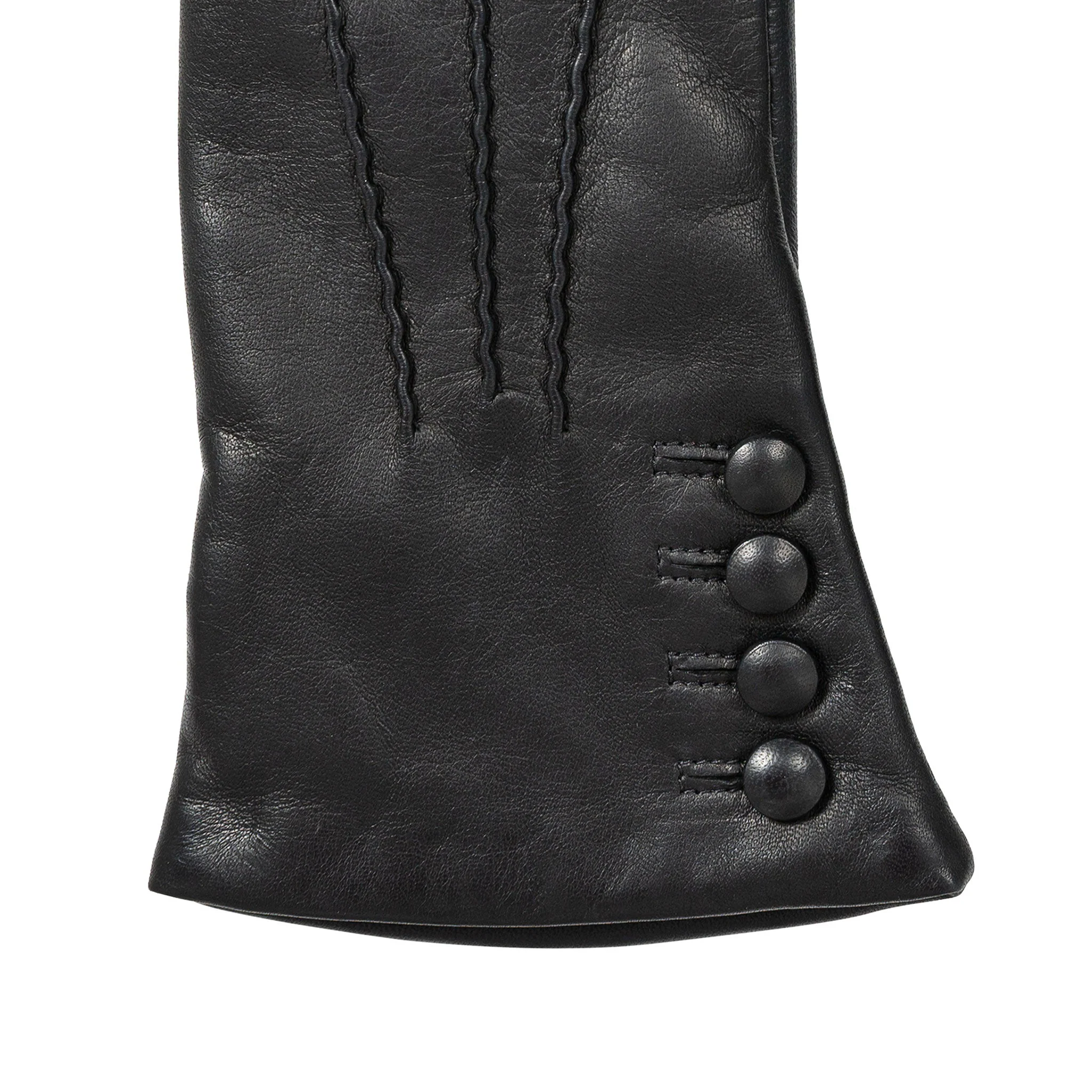Women’s Touchscreen Three-Point Cashmere-Lined Leather Gloves with Buttons - Image 8