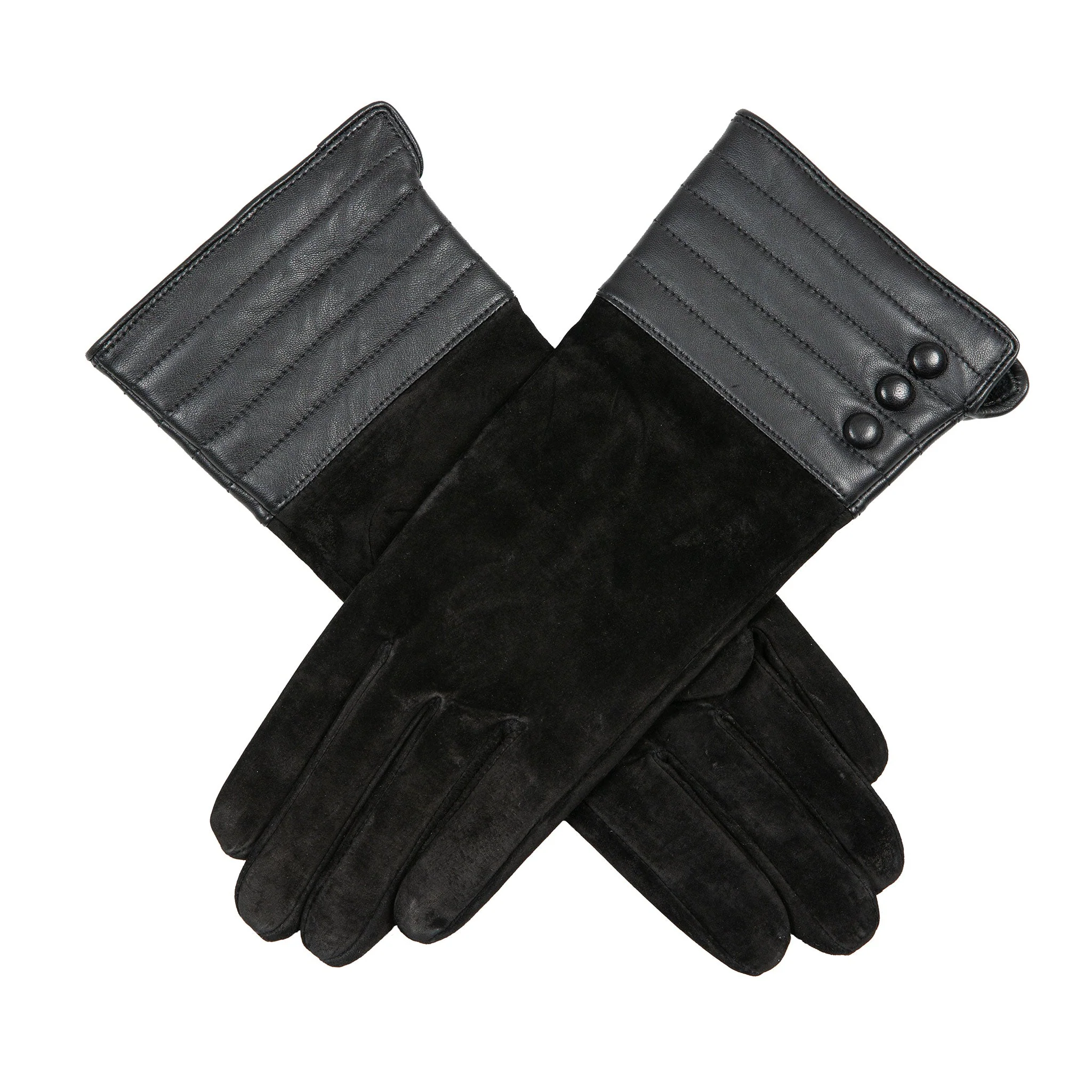 Women’s Touchscreen Water-Resistant Lined Suede Gloves with Leather Cuffs - Image 13