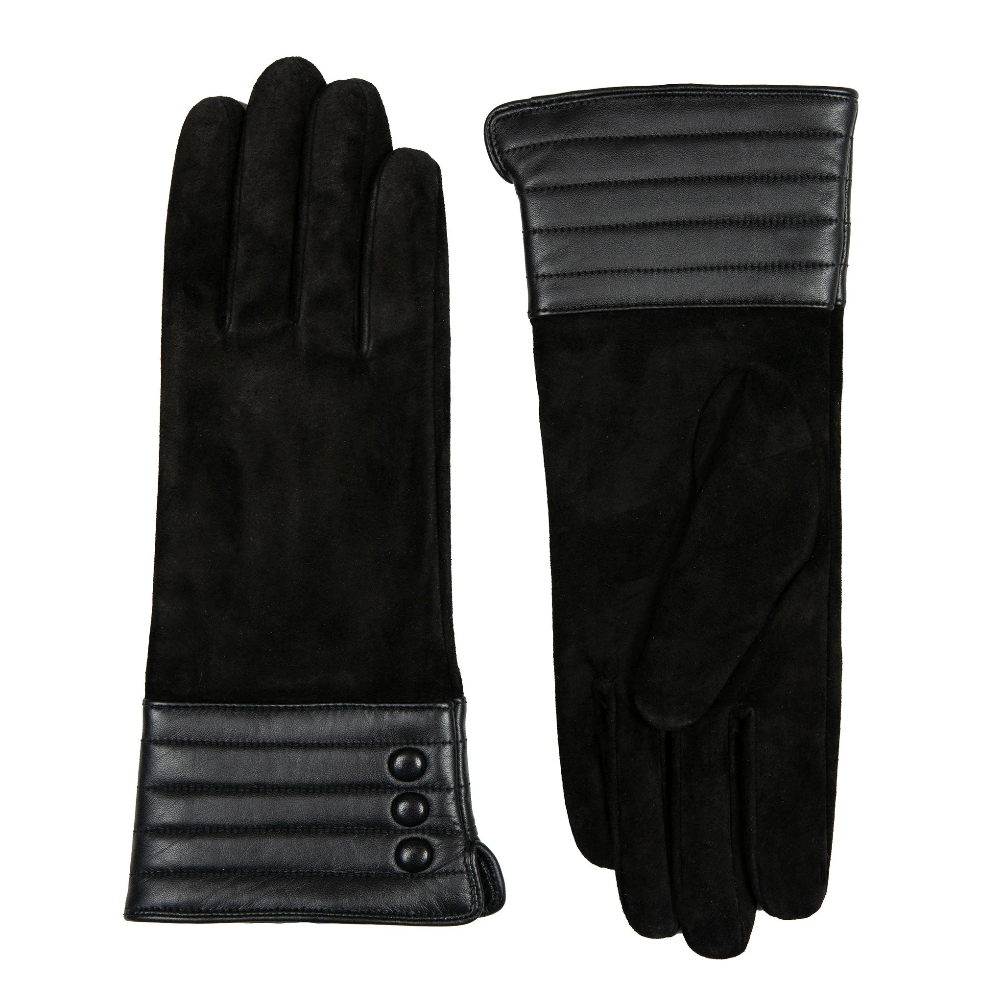 Women’s Touchscreen Water-Resistant Lined Suede Gloves with Leather Cuffs - Image 15