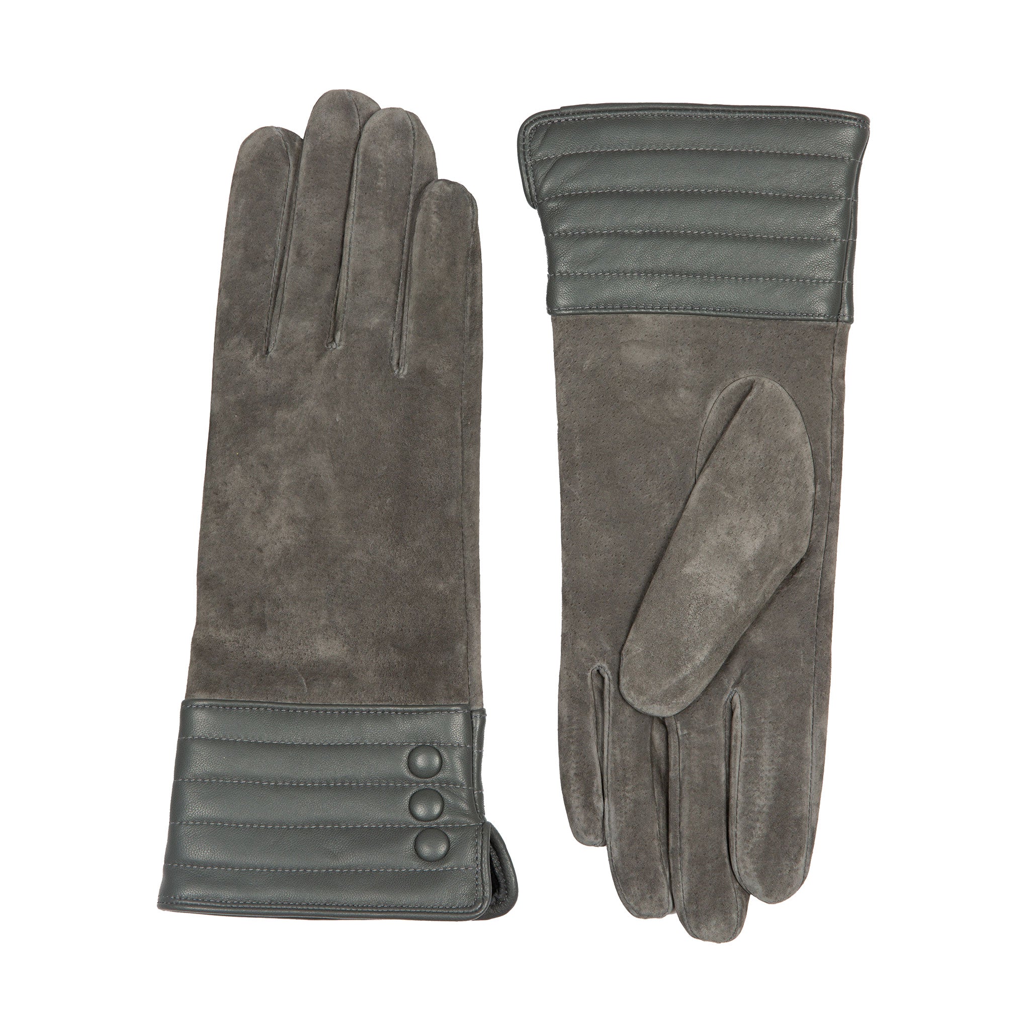 Women’s Touchscreen Water-Resistant Lined Suede Gloves with Leather Cuffs - Image 4