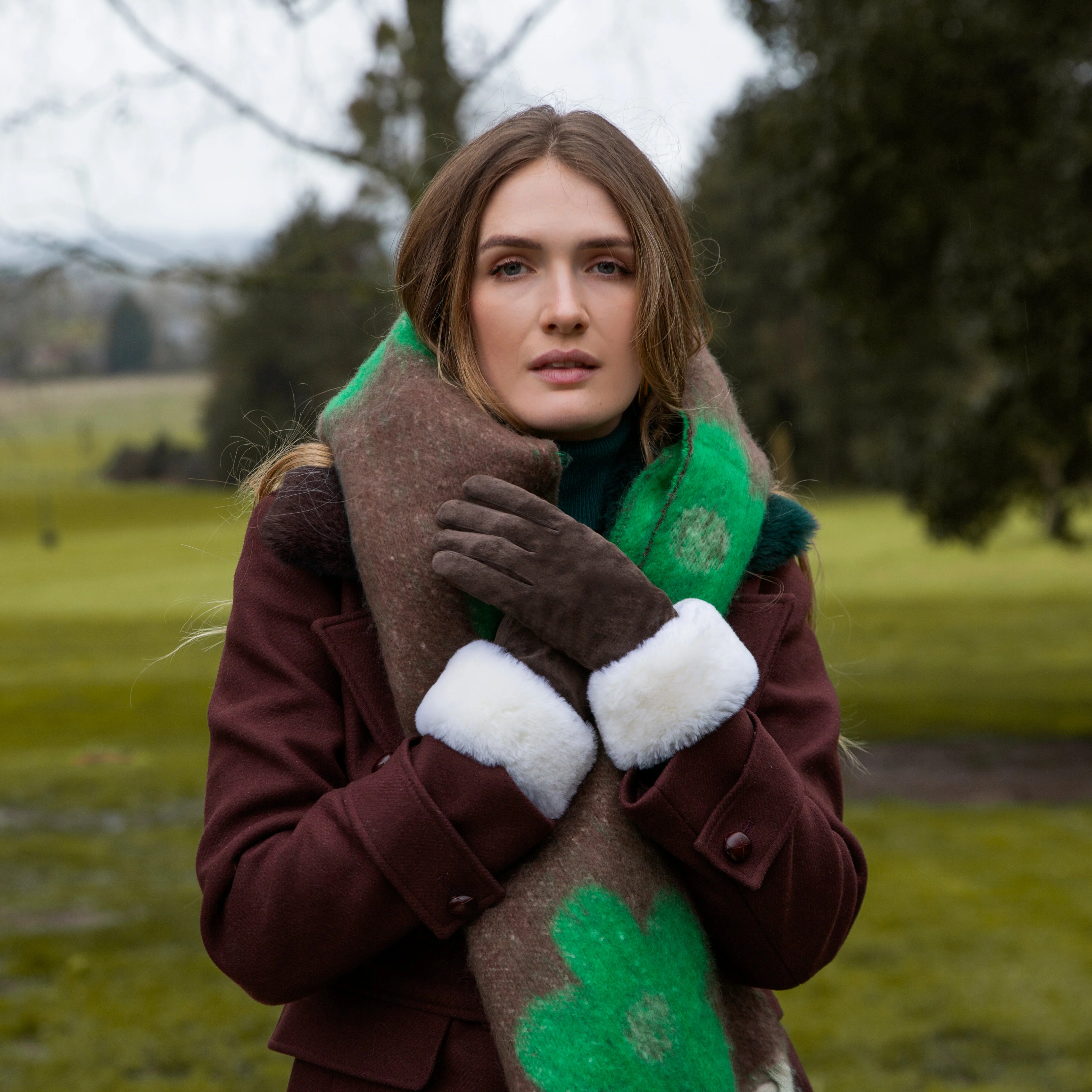 Women’s Touchscreen Water-Resistant Lined Suede Gloves with Sheepskin Cuffs - Image 14