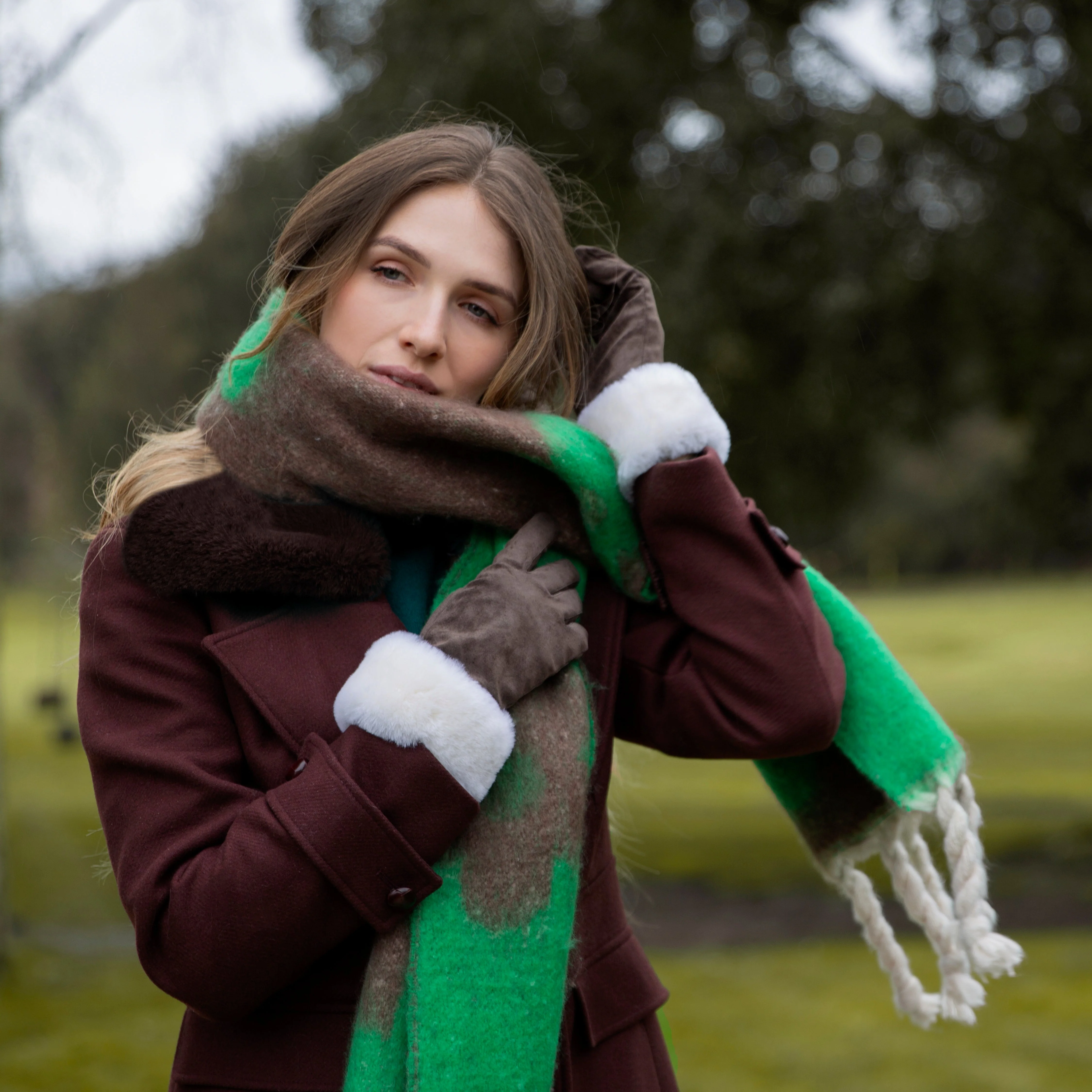 Women’s Touchscreen Water-Resistant Lined Suede Gloves with Sheepskin Cuffs - Image 15