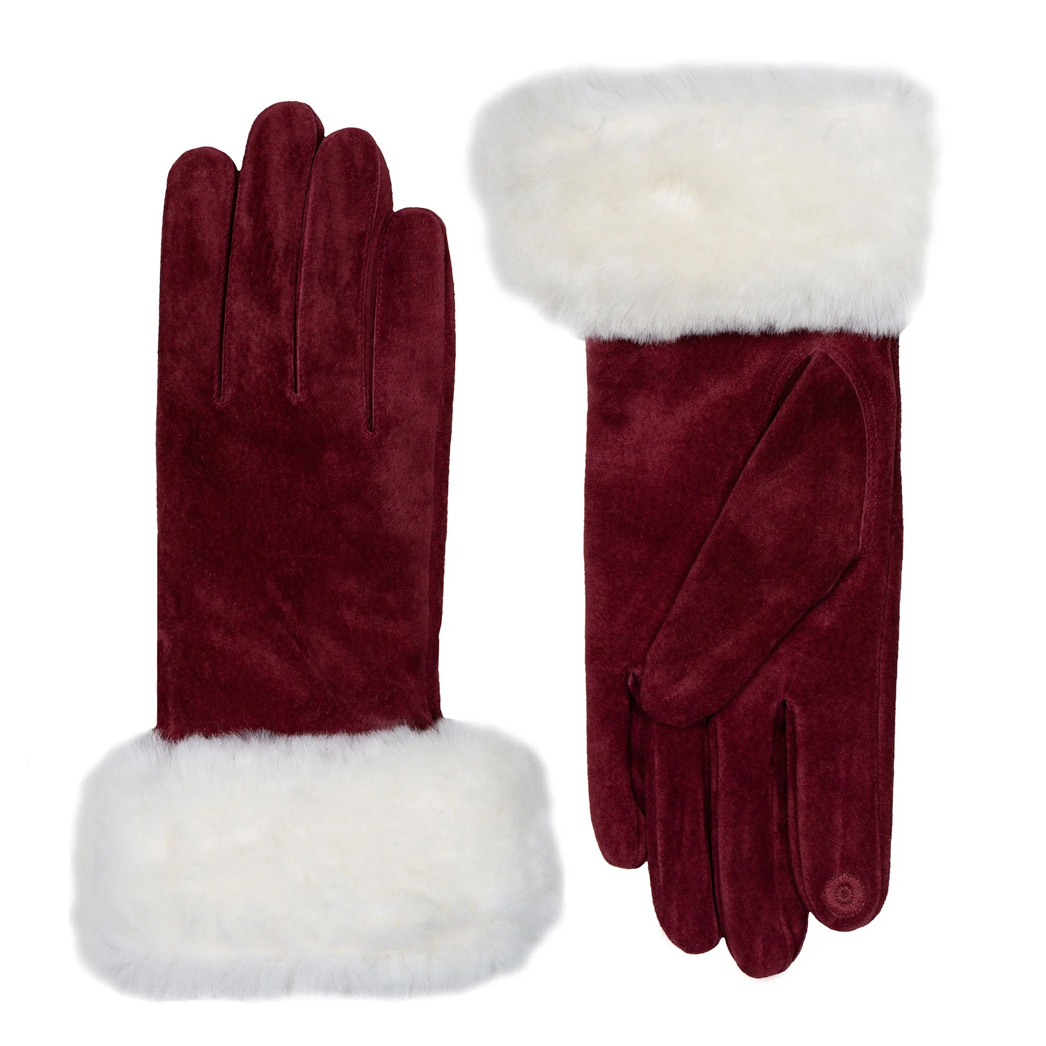 Women’s Touchscreen Water-Resistant Lined Suede Gloves with Sheepskin Cuffs - Image 4