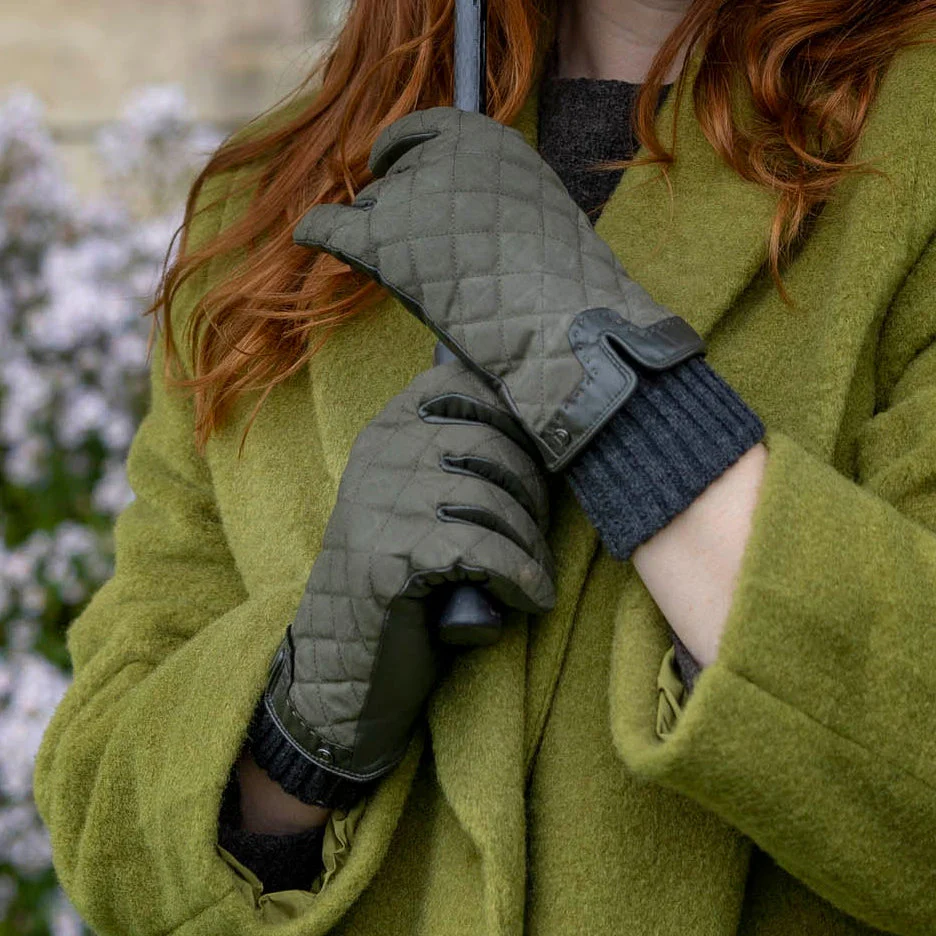 Women’s Touchscreen Water-Resistant Lined Waxed Cotton and Leather Gloves with Knitted Cuffs - Image 15