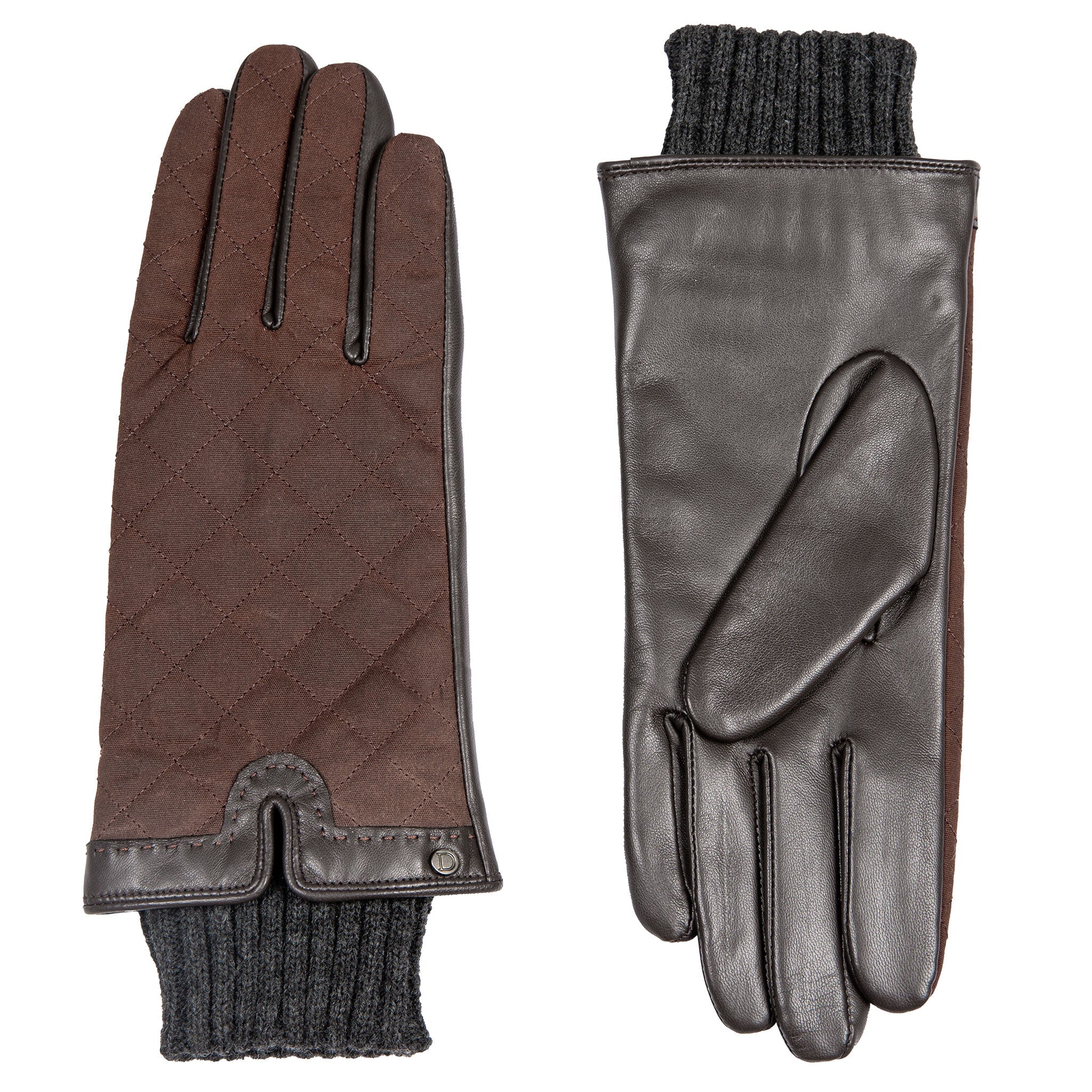 Women’s Touchscreen Water-Resistant Lined Waxed Cotton and Leather Gloves with Knitted Cuffs - Image 4