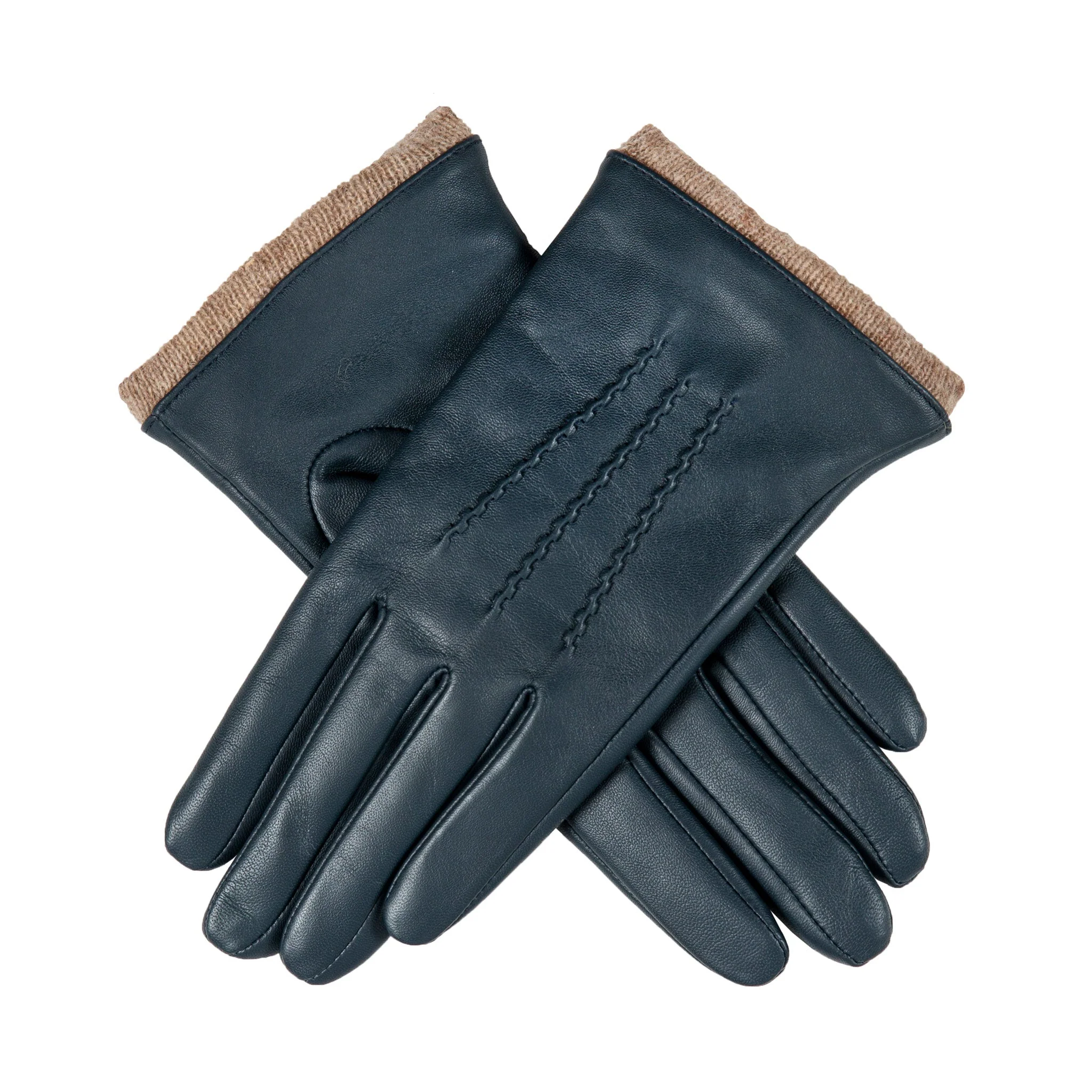 Women’s Three-Point Wool Blend-Lined Leather Gloves with Knitted Cuffs - Image 11