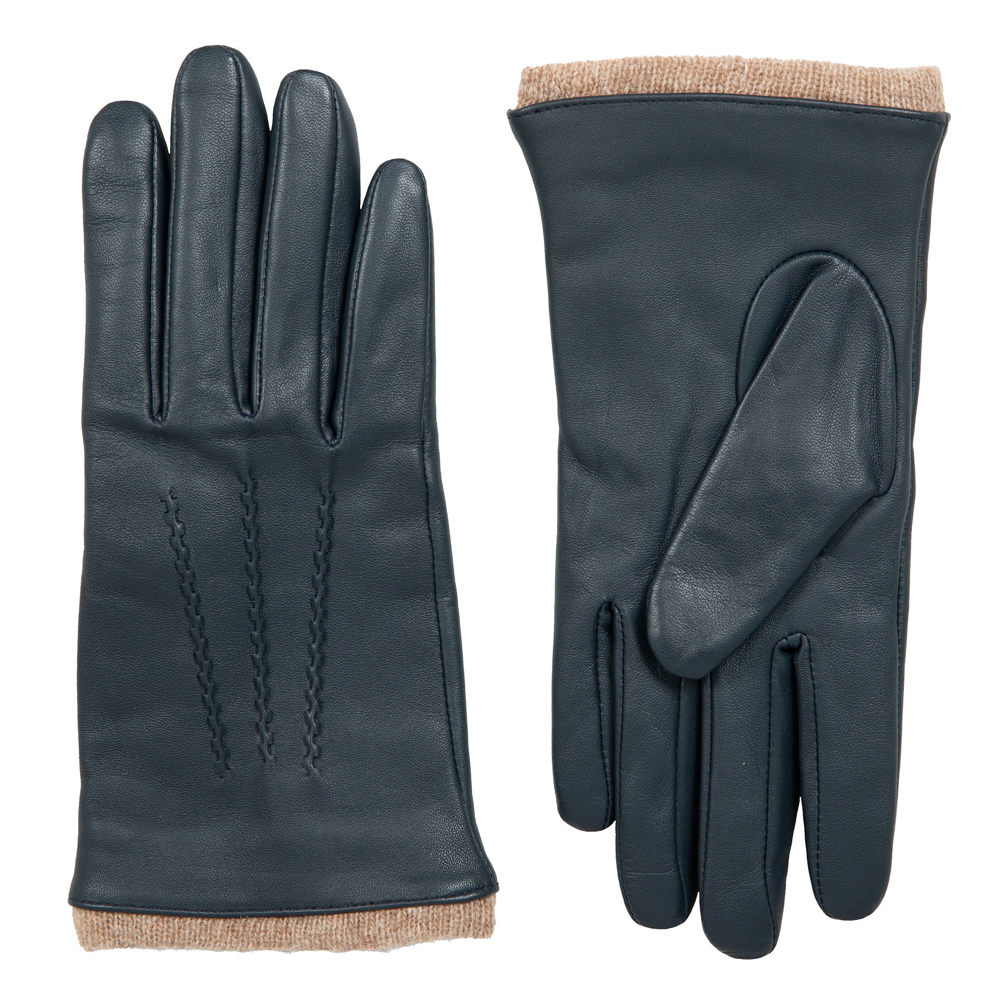 Women’s Three-Point Wool Blend-Lined Leather Gloves with Knitted Cuffs - Image 12