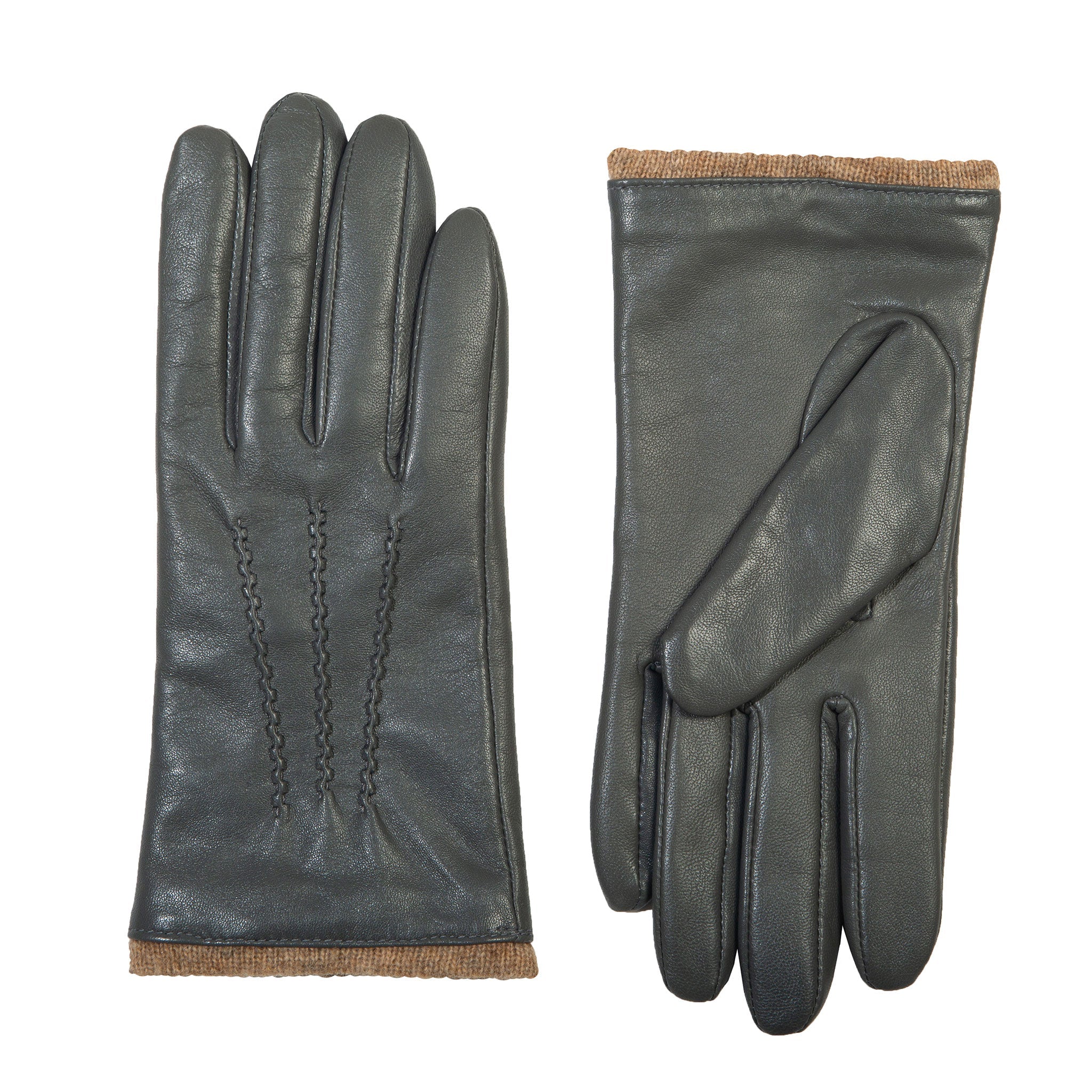Women’s Three-Point Wool Blend-Lined Leather Gloves with Knitted Cuffs - Image 2