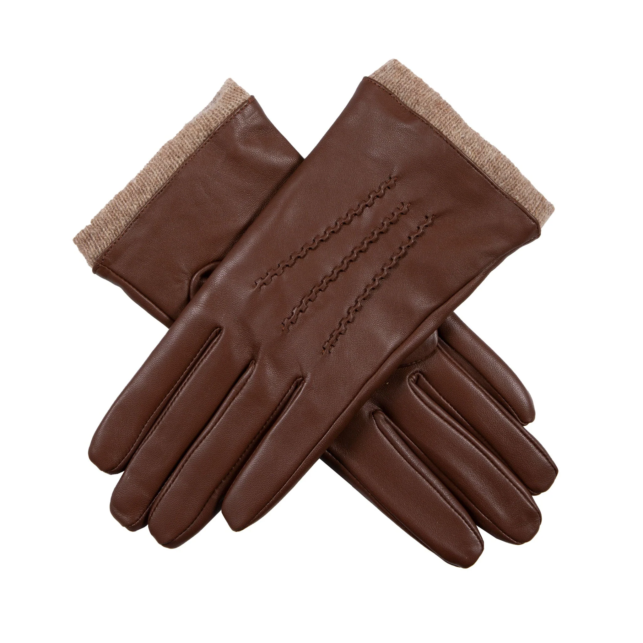 Women’s Three-Point Wool Blend-Lined Leather Gloves with Knitted Cuffs - Image 21