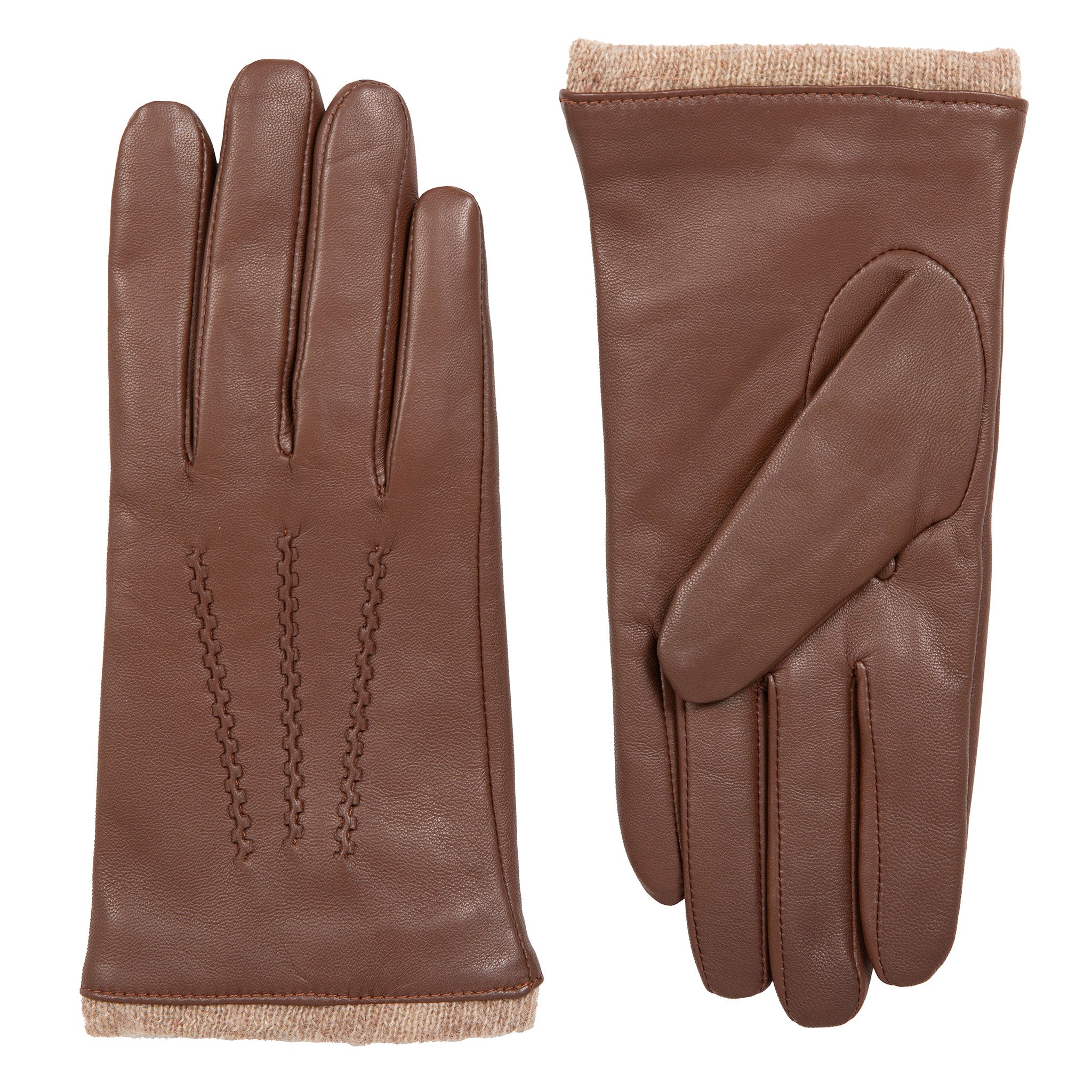 Women’s Three-Point Wool Blend-Lined Leather Gloves with Knitted Cuffs - Image 23