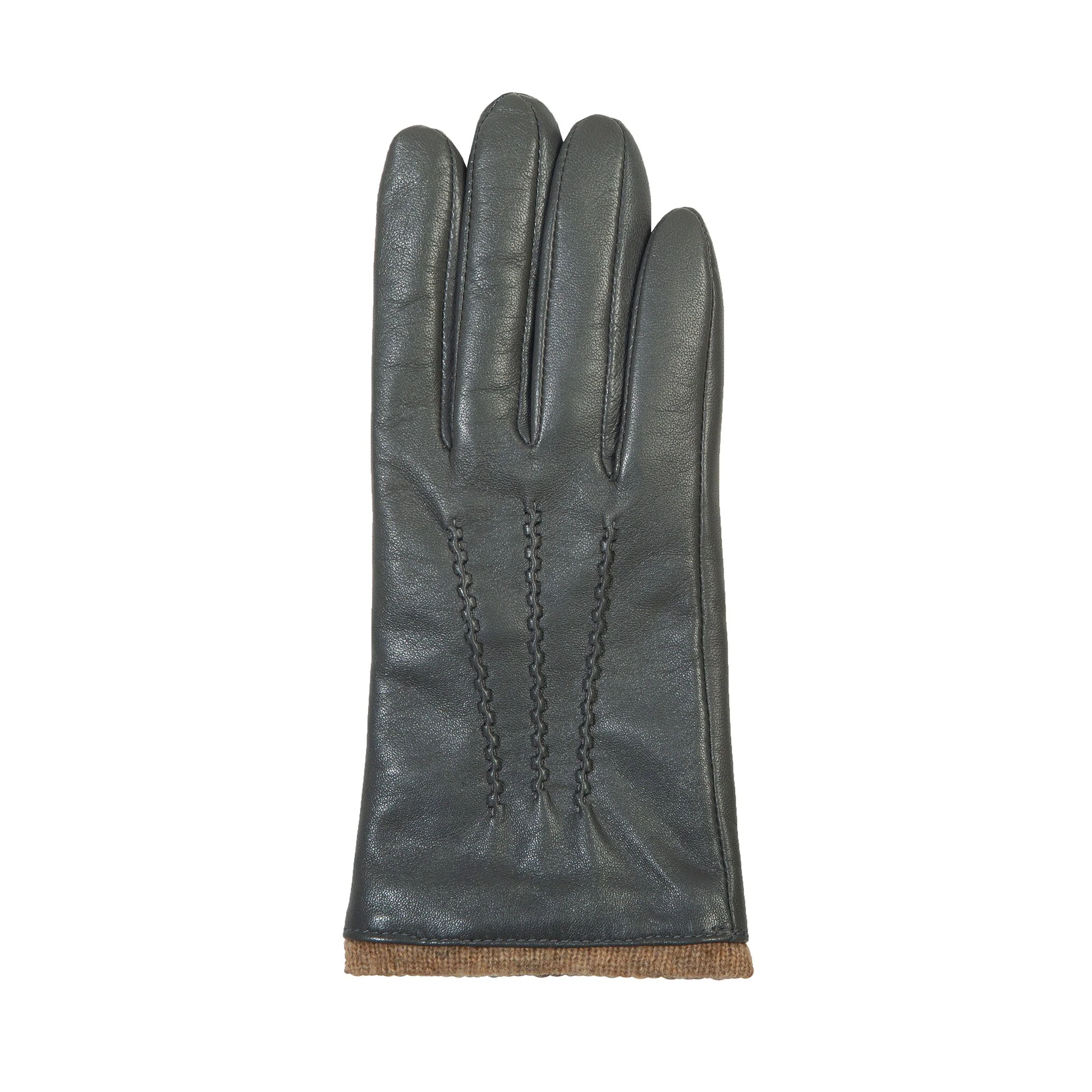 Women’s Three-Point Wool Blend-Lined Leather Gloves with Knitted Cuffs - Image 3