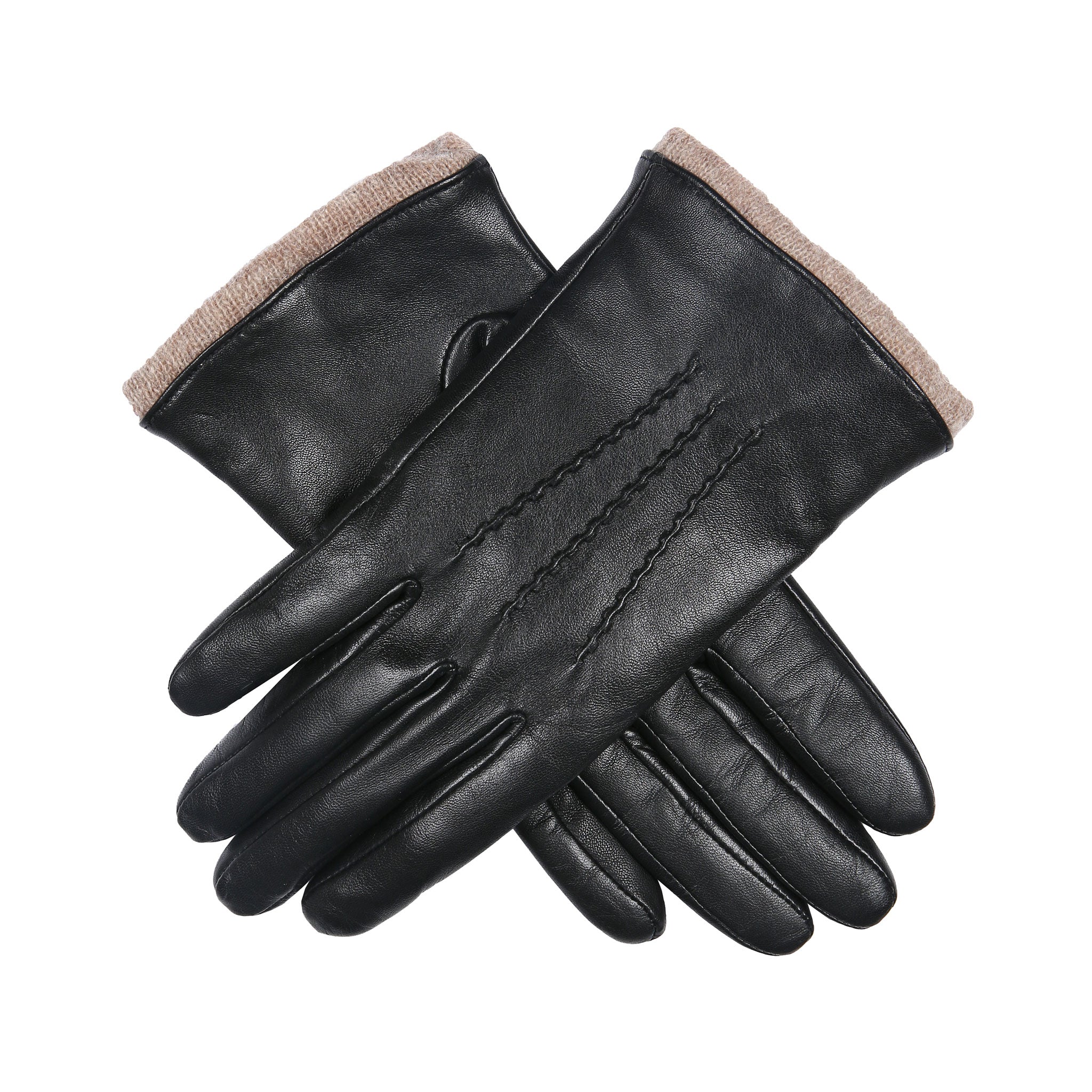 Women’s Three-Point Wool Blend-Lined Leather Gloves with Knitted Cuffs - Image 32