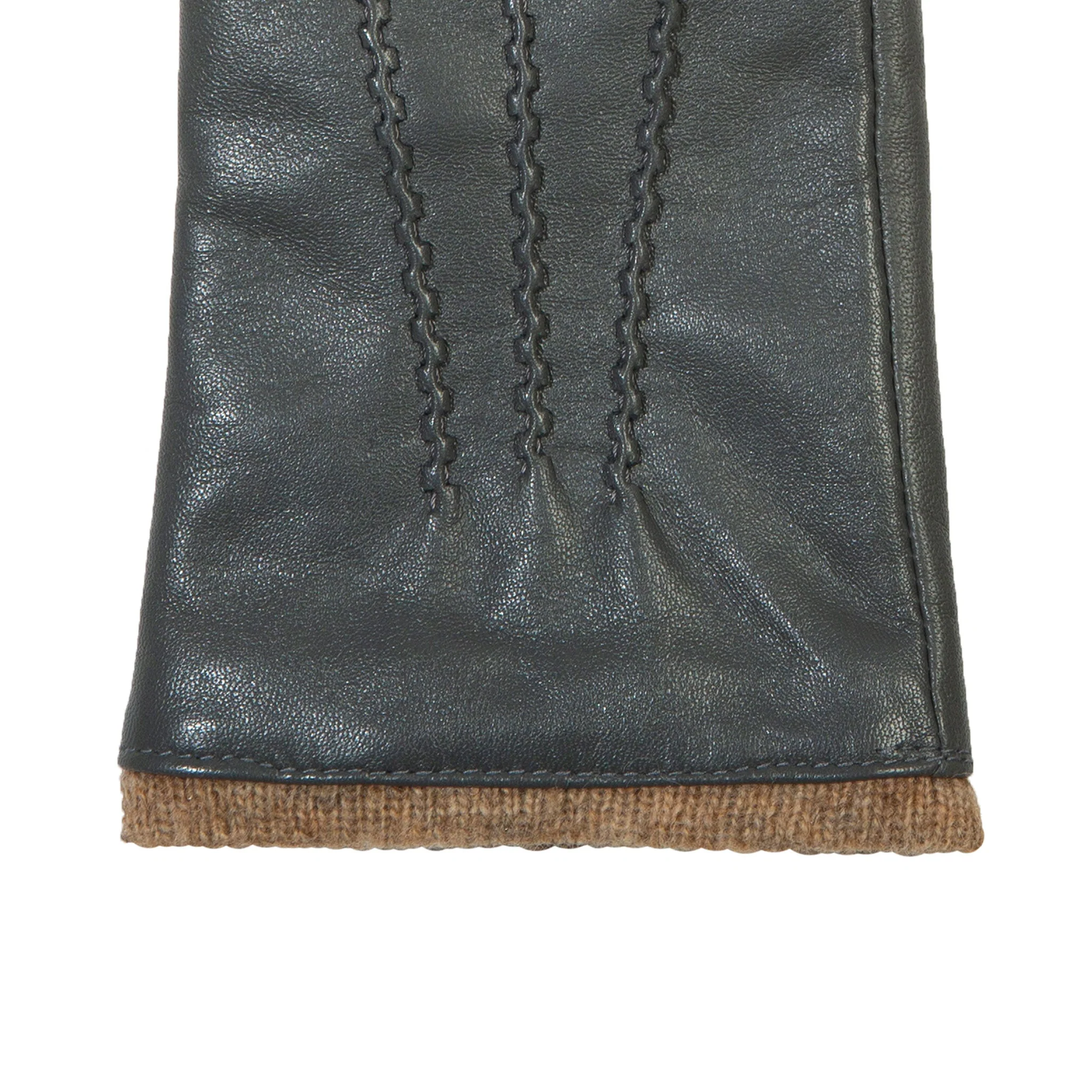Women’s Three-Point Wool Blend-Lined Leather Gloves with Knitted Cuffs - Image 4