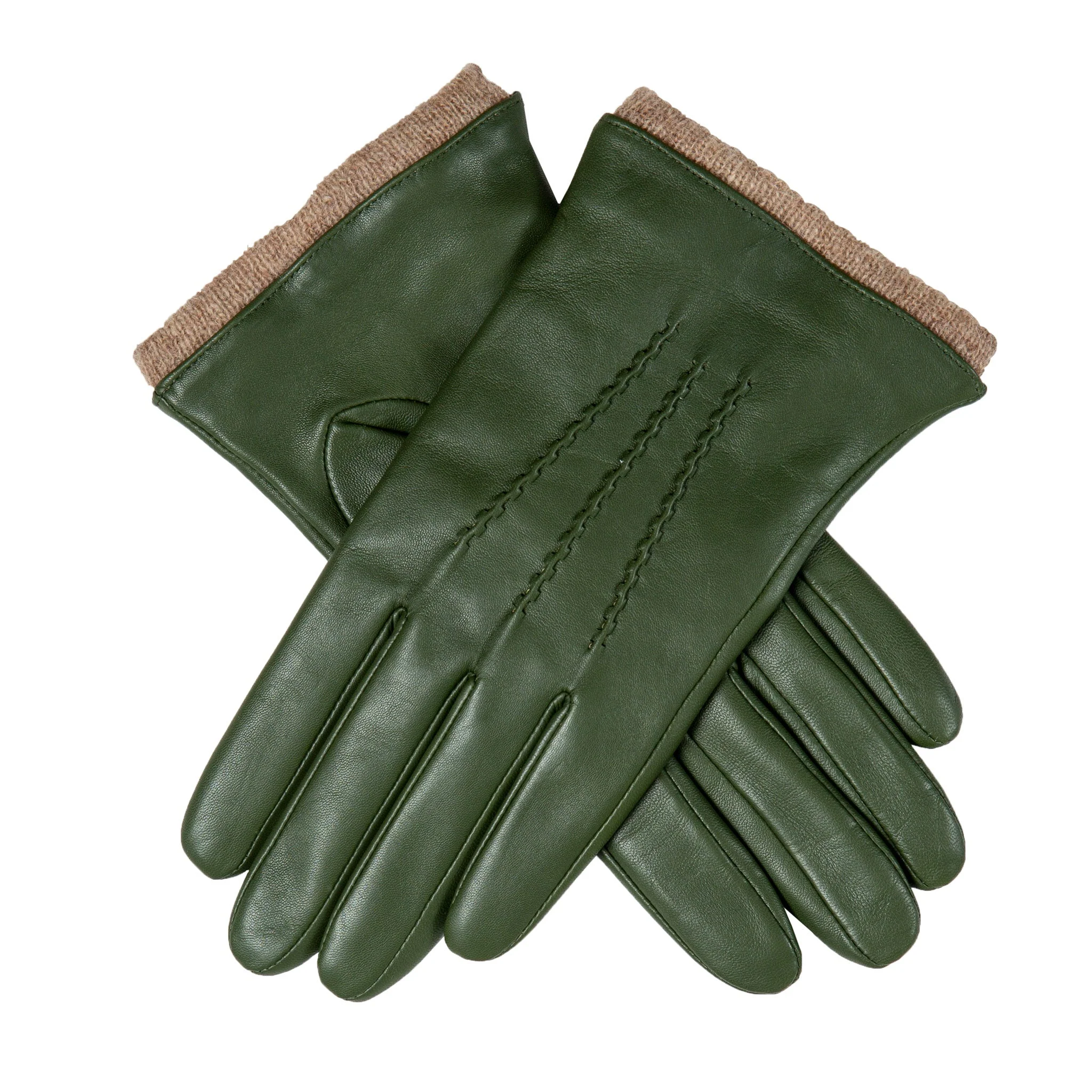 Women’s Three-Point Wool Blend-Lined Leather Gloves with Knitted Cuffs - Image 43