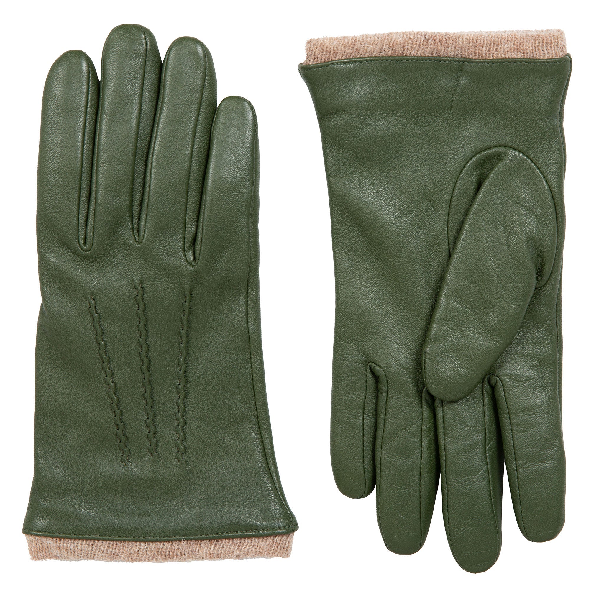 Women’s Three-Point Wool Blend-Lined Leather Gloves with Knitted Cuffs - Image 45