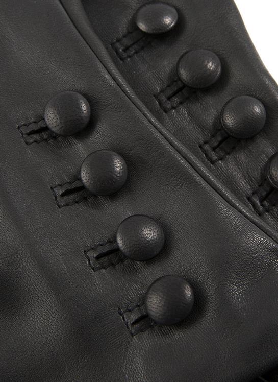 Women's Three-Point Cashmere-Lined Leather Gloves with Buttons - Image 2
