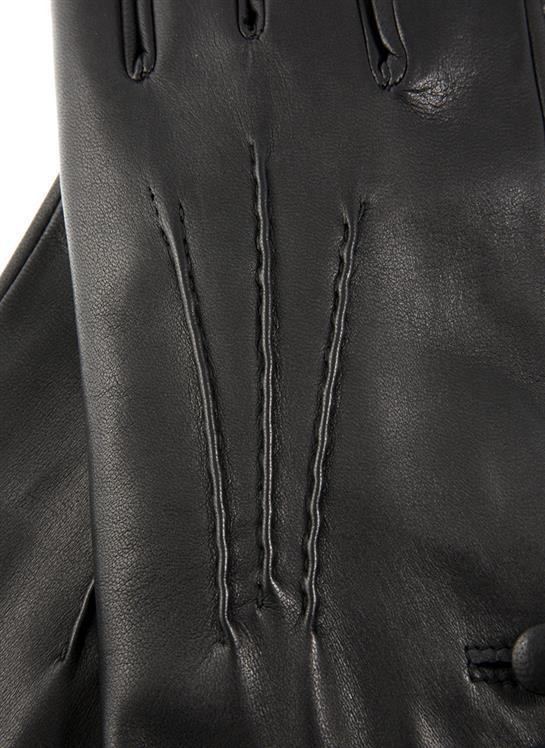 Women's Three-Point Cashmere-Lined Leather Gloves with Buttons - Image 3